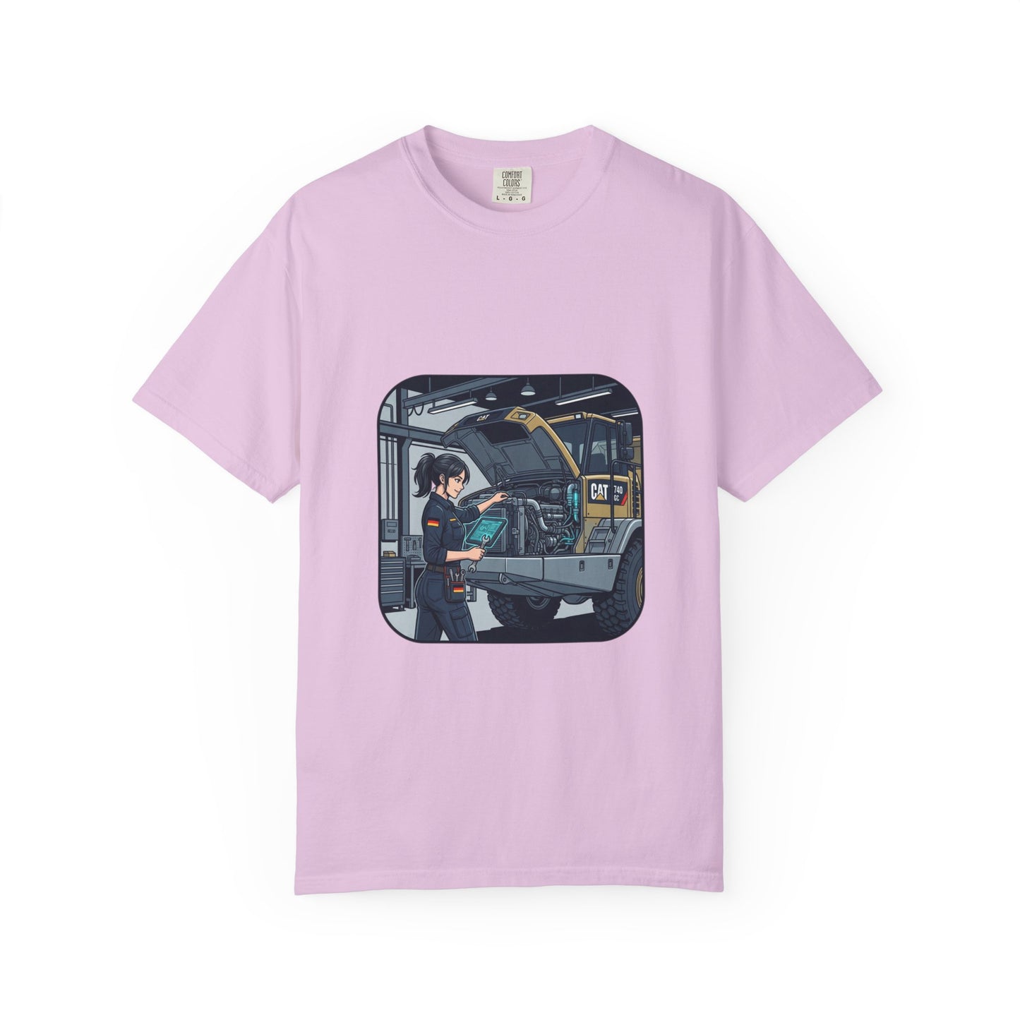 Mechanic Garage Scene T-Shirt — Vintage Truck Repair Illustration