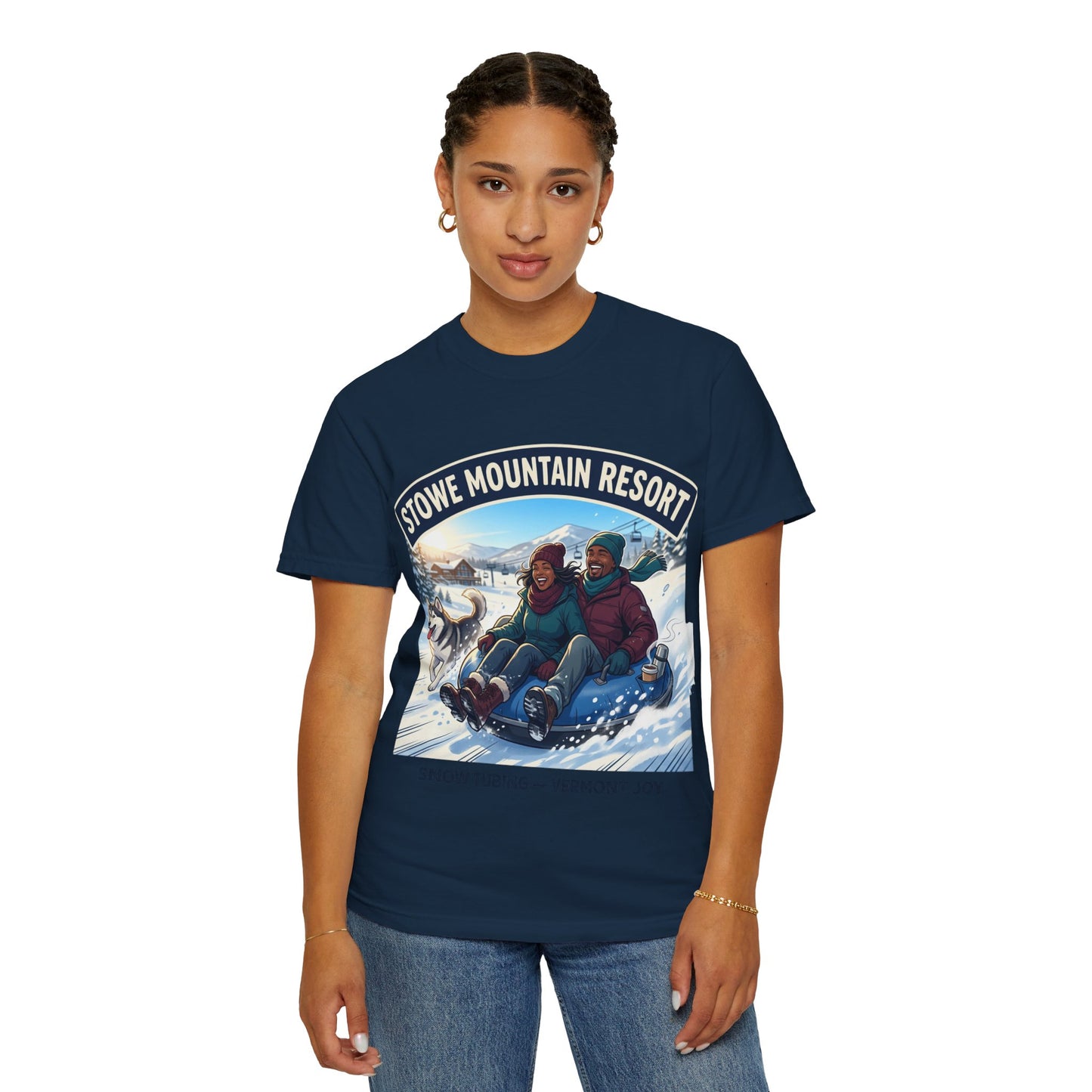 Stowe Mountain Resort Snow Tubing T-Shirt — "Vermont Joy" Winter Apparel