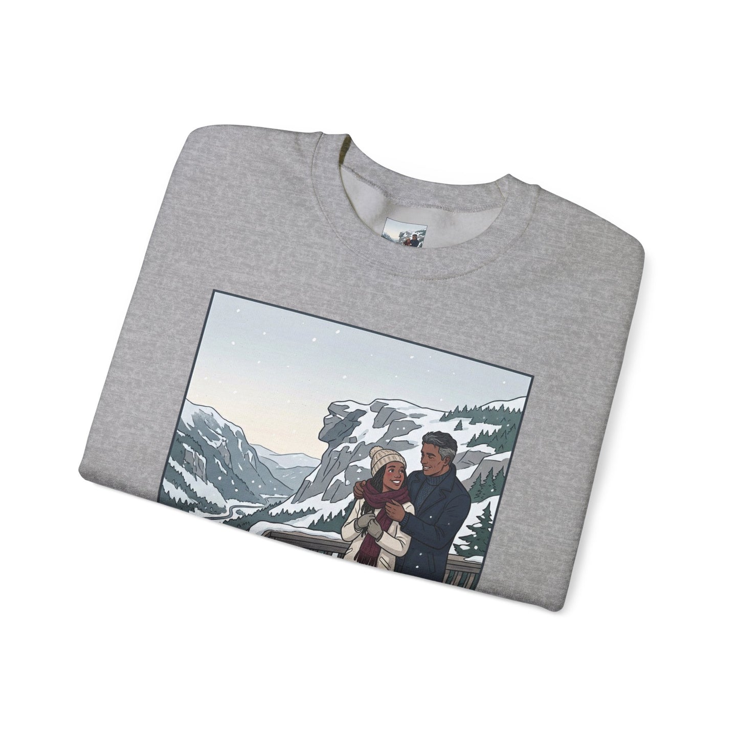 Crewneck Sweatshirt — Franconia Notch Winter Couple Scenic Graphic