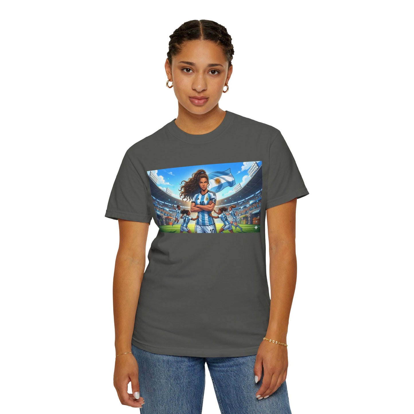 Argentina Soccer Heroine Stadium T-Shirt – Female Soccer Player Graphic Tee