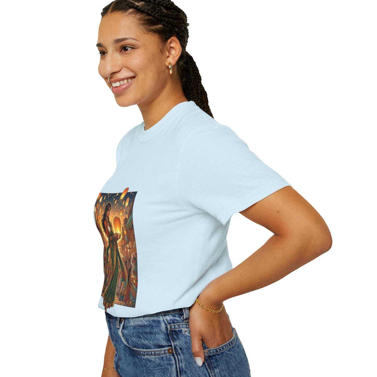 Diwali Lantern Festival T-Shirt — Indian Dancer with Floating Sky Lanterns