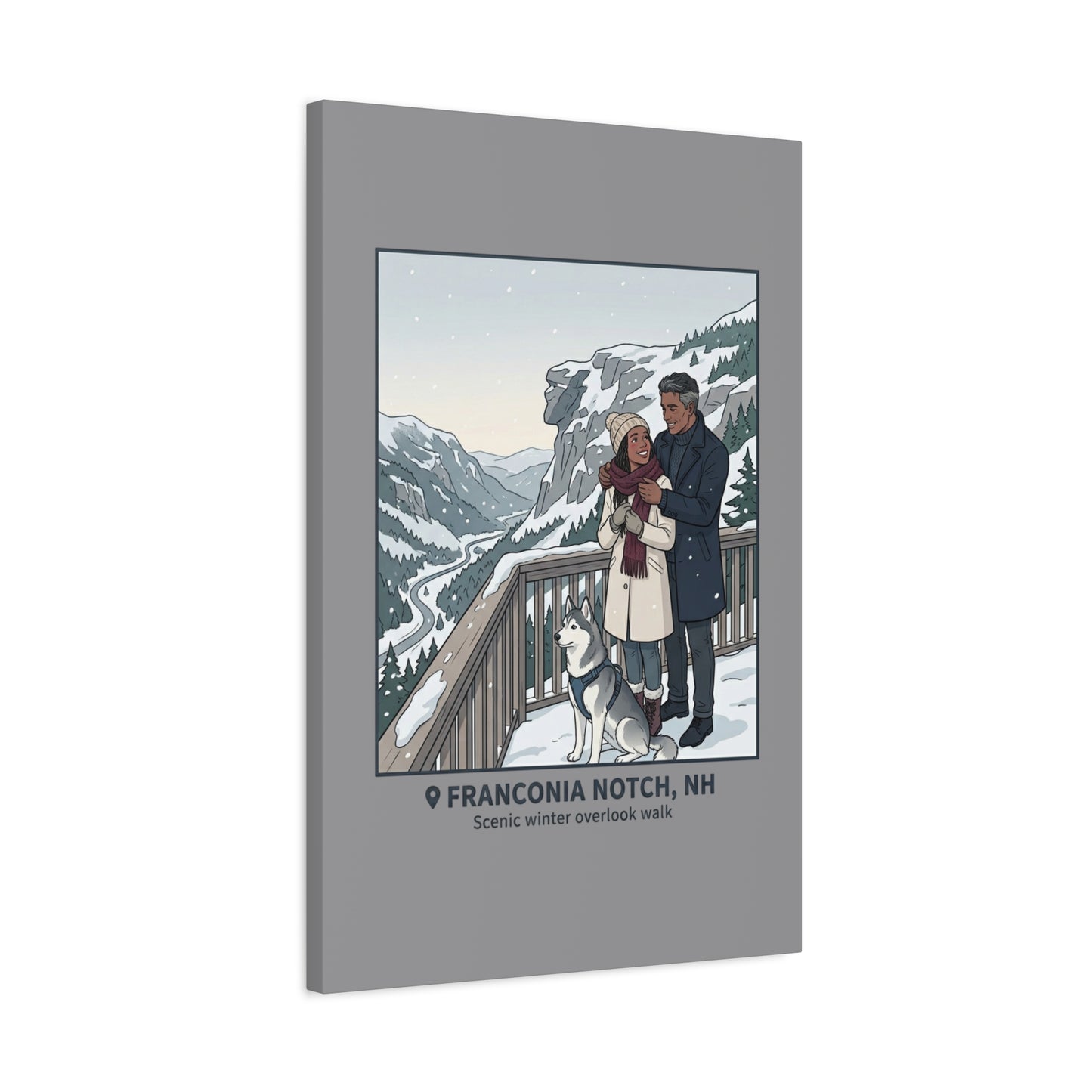 Franconia Notch Winter Couple Canvas Wall Art — Scenic New Hampshire Snowy Overlook Print