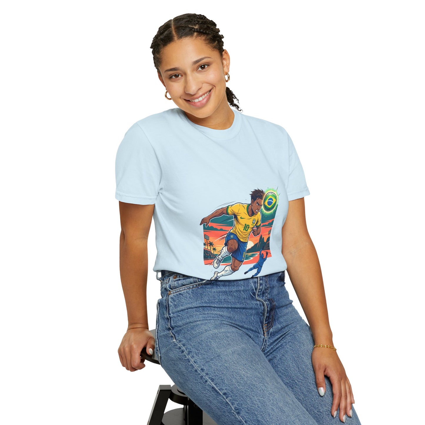 Brazil Soccer Player Graphic T-Shirt — Retro Sunset Football Tee