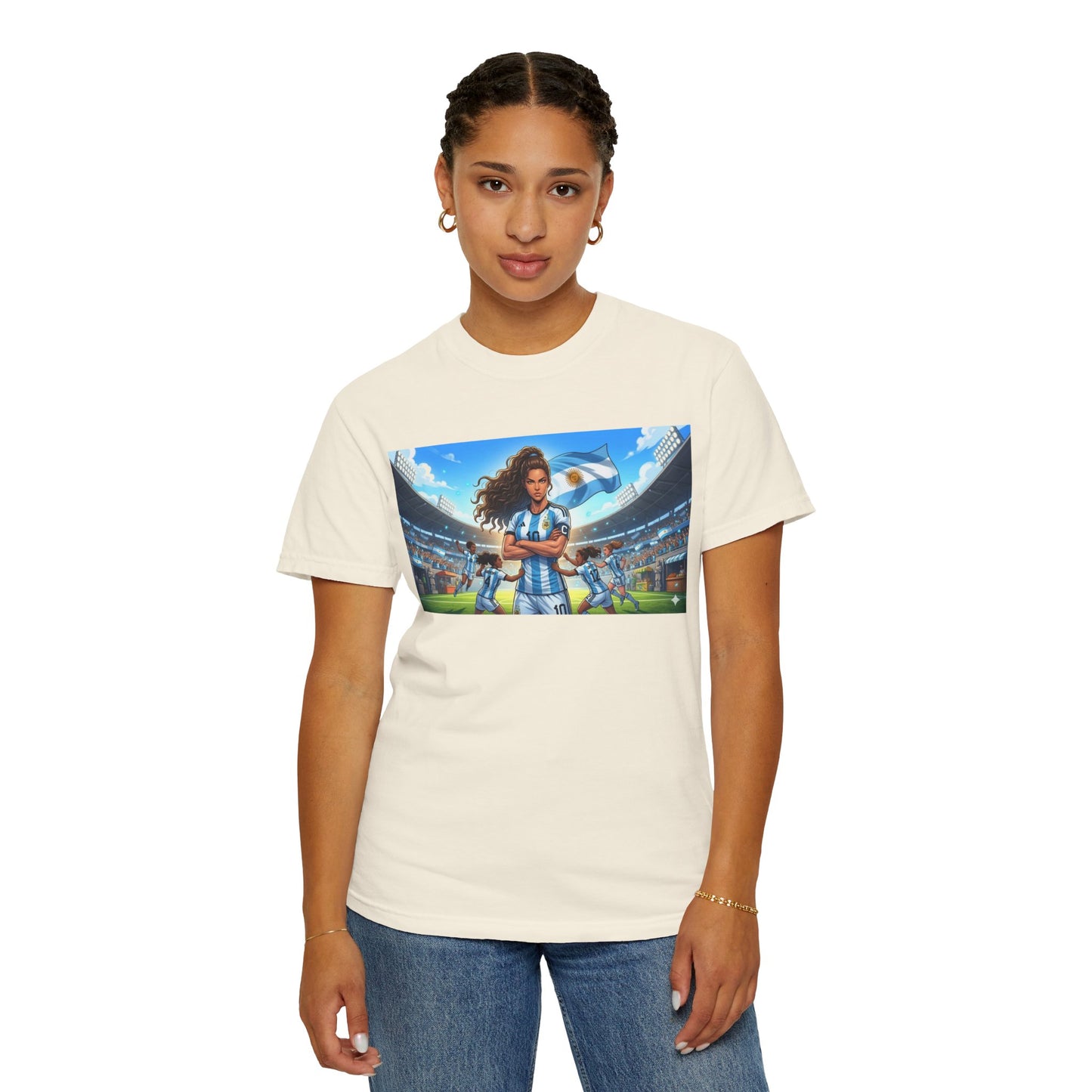 Argentina Soccer Heroine Stadium T-Shirt – Female Soccer Player Graphic Tee