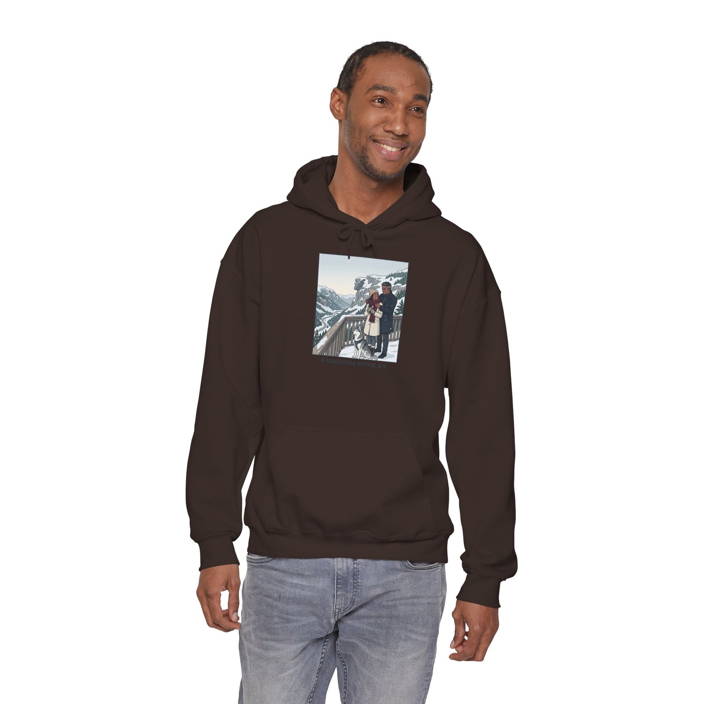 Winter Couple Photo Hoodie — Vintage Alps Travel Graphic Sweatshirt