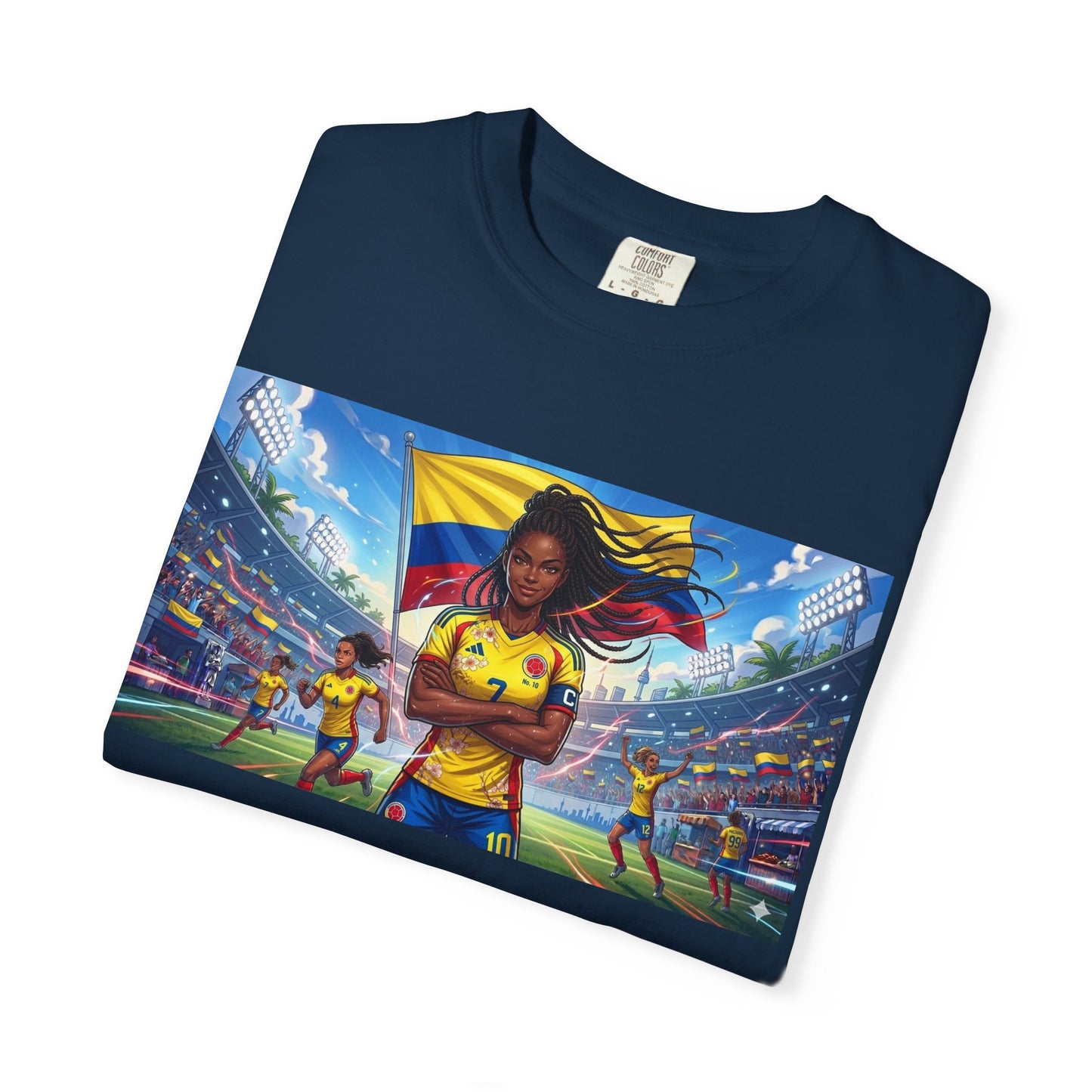 Soccer Champion Graphic T-Shirt — Woman Goalkeeper Stadium Art