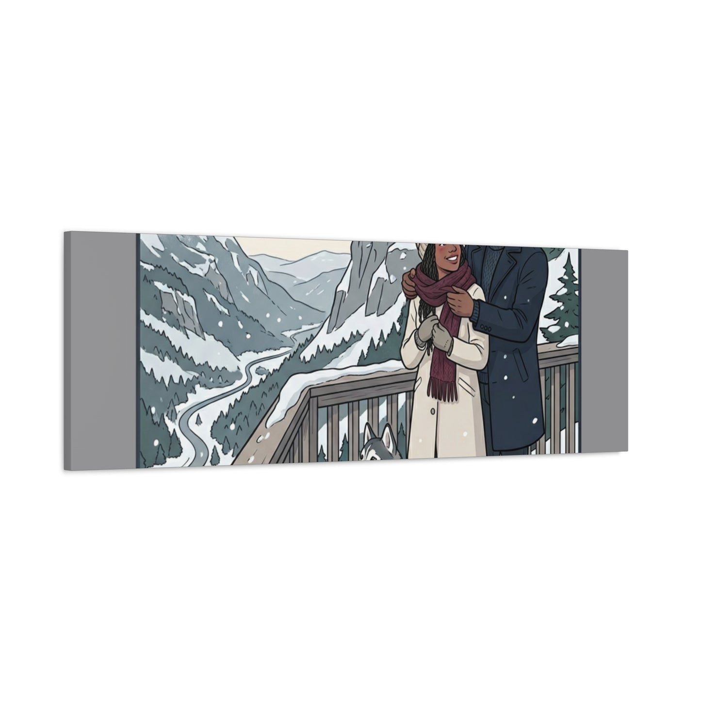 Franconia Notch Winter Couple Canvas Wall Art — Scenic New Hampshire Snowy Overlook Print