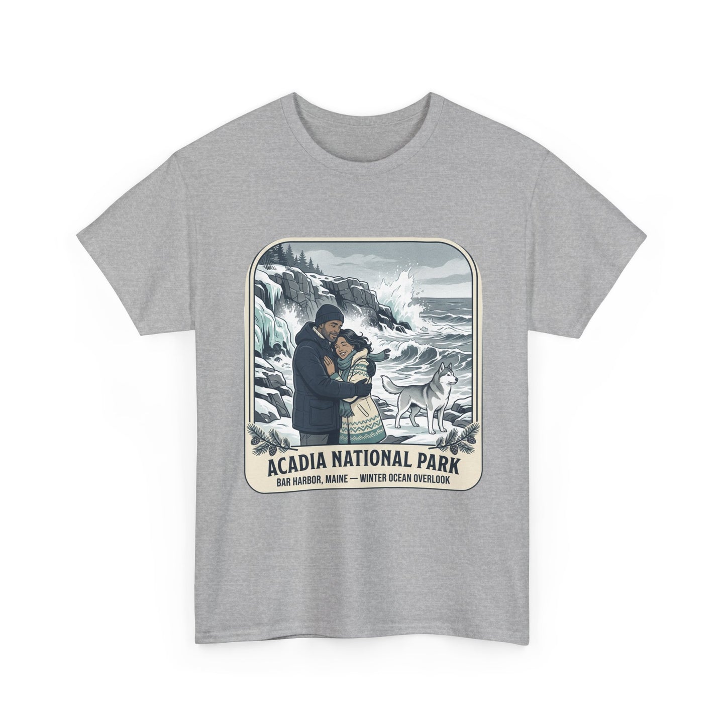 Acadia National Park Tee — Coastal Winter Couple Graphic