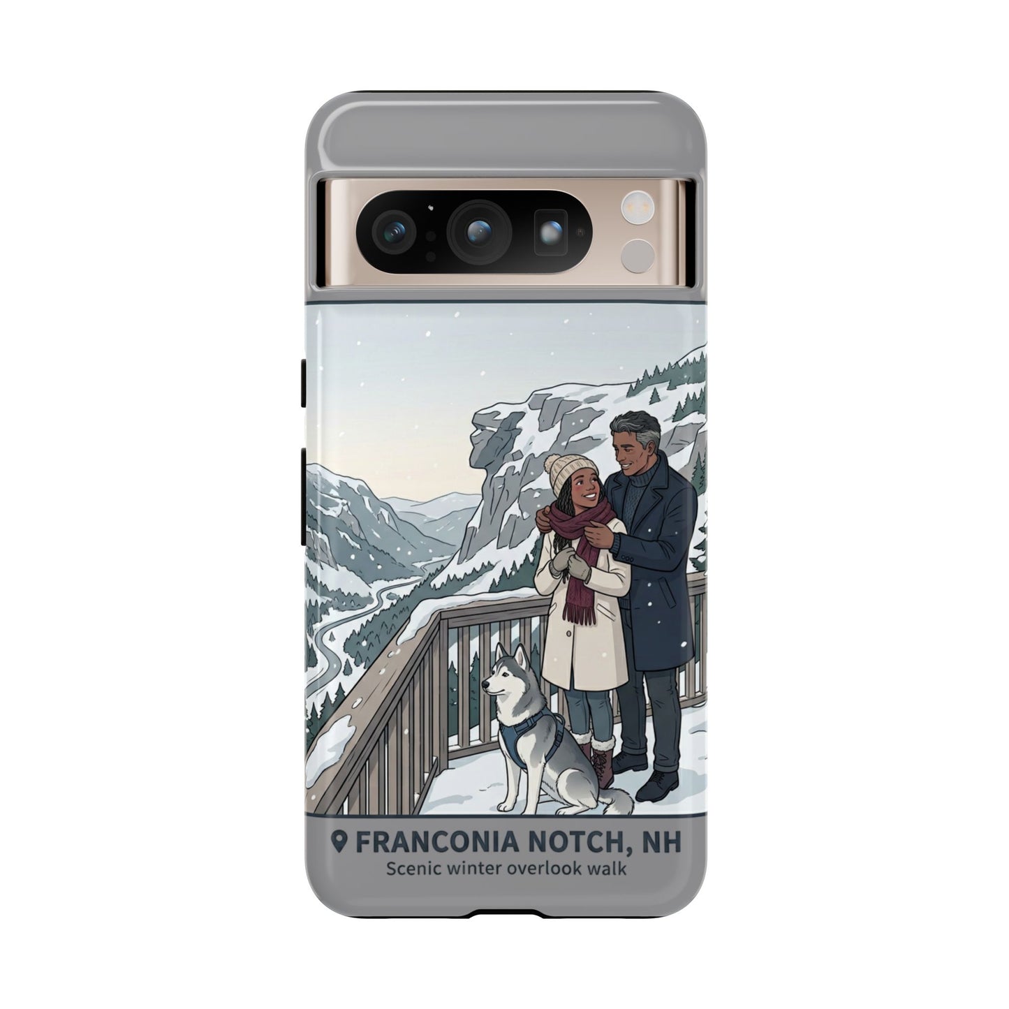 Winter Scenic Phone Case — Franconia Notch NH Couples & Husky Design