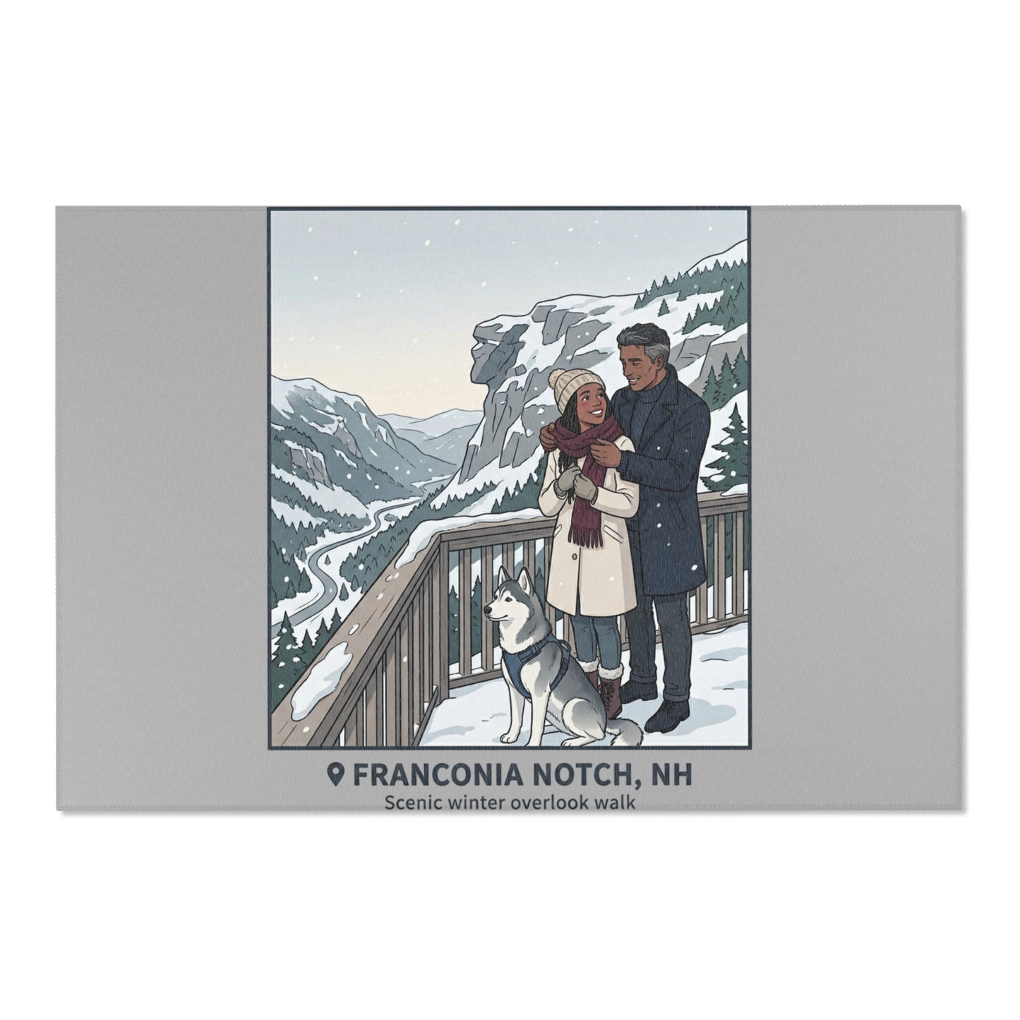 Franconia Notch Scenic Winter Area Rug — Couple & Husky Mountain Print
