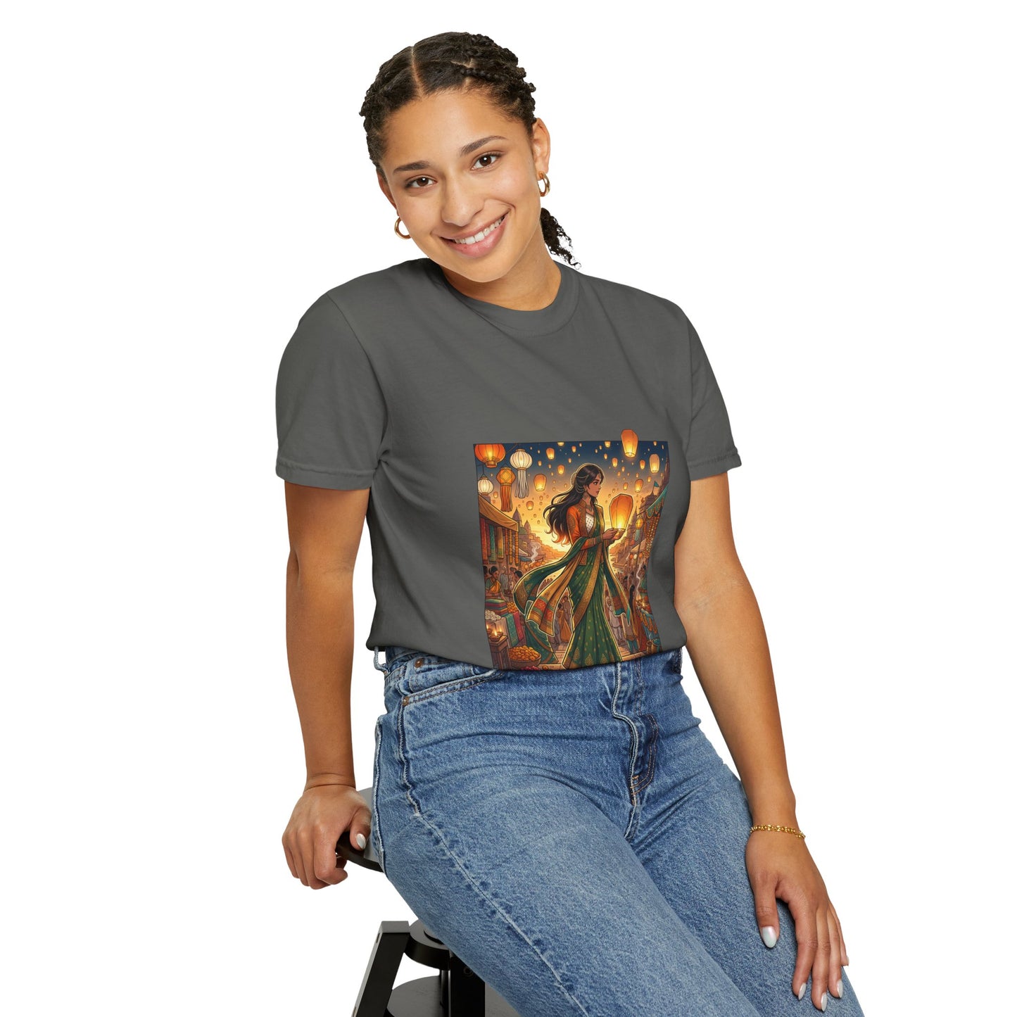 Diwali Lantern Festival T-Shirt — Indian Dancer with Floating Sky Lanterns