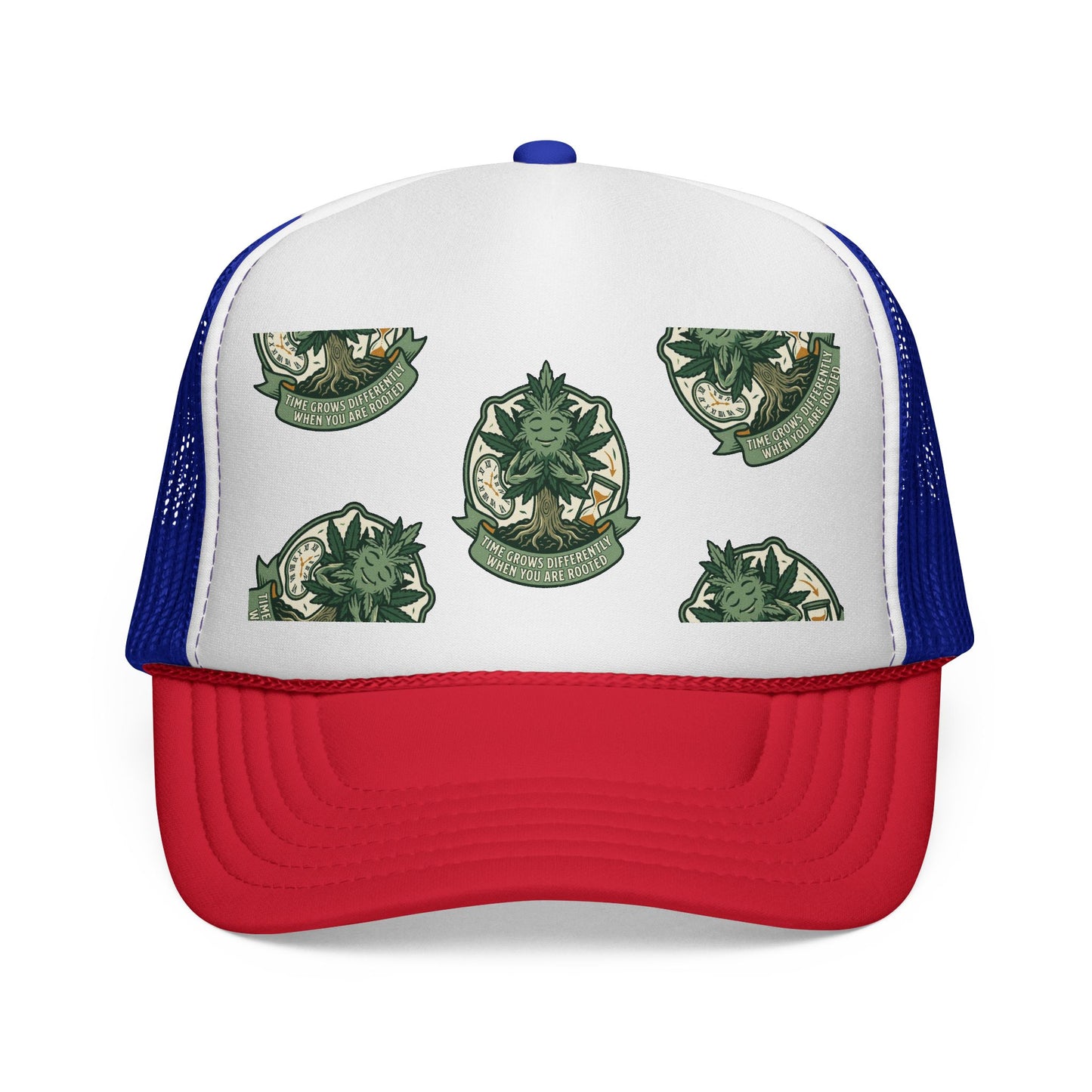 Trucker Cap — Green Botanical Crest Pattern