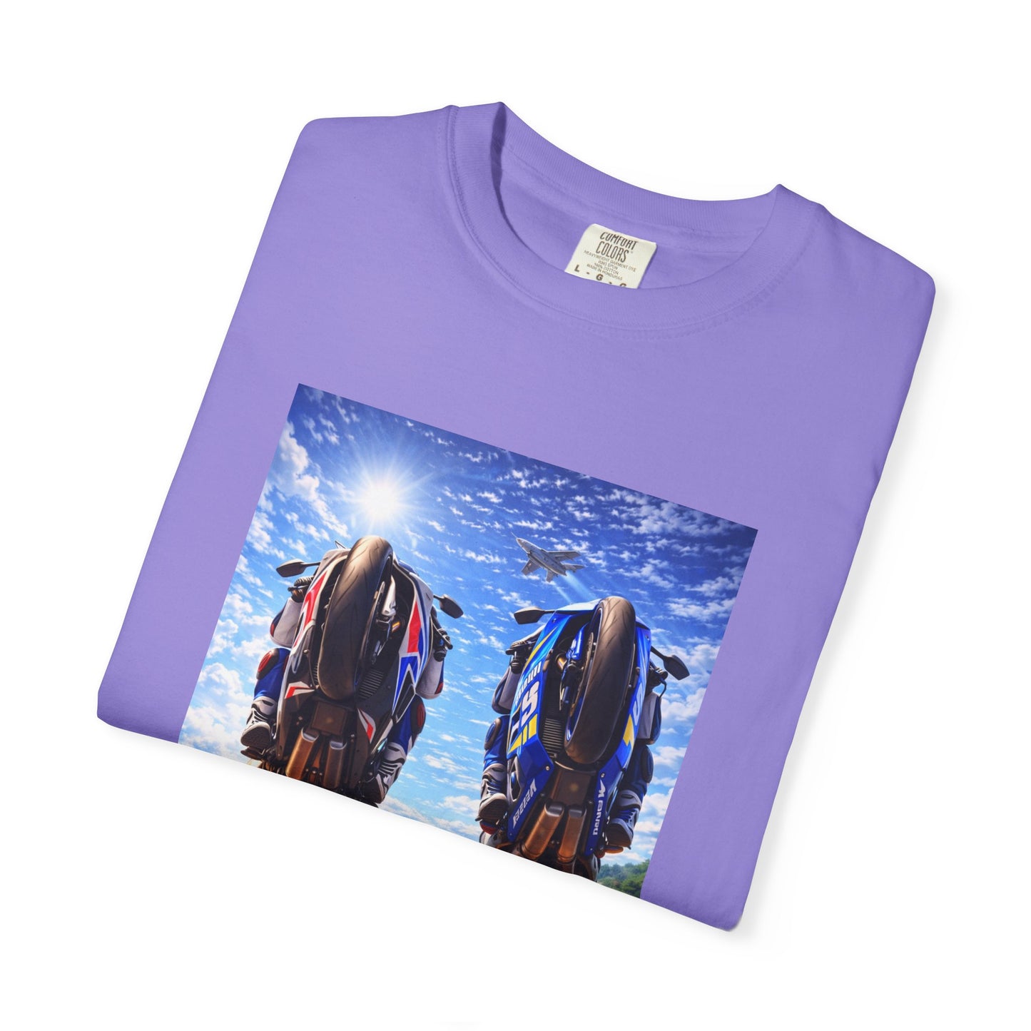 Motorcycle Sunset T-Shirt — Two Bikes Riding Into the Horizon
