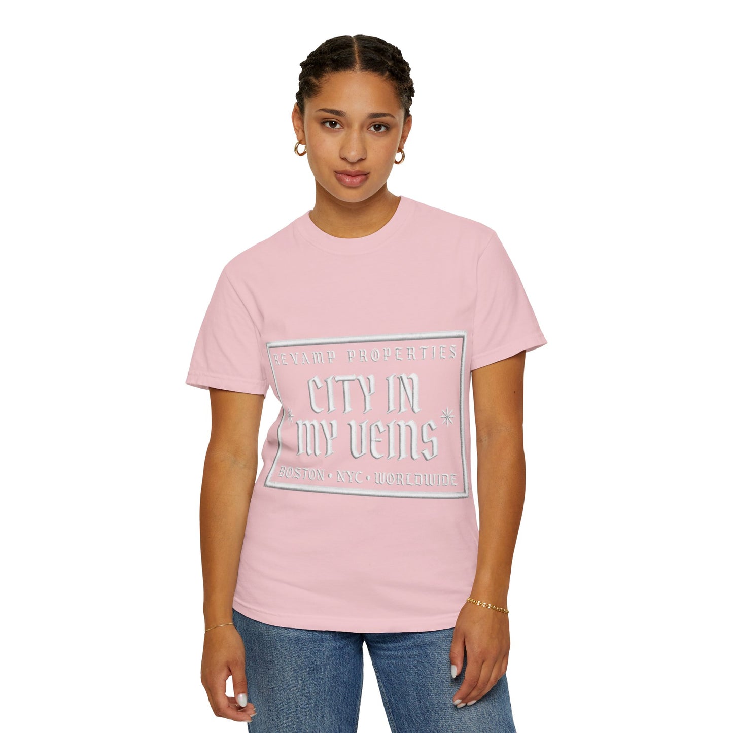 City In My Veins T‑Shirt — Vintage Cityscape Tee (Boston • NYC • Manchester)