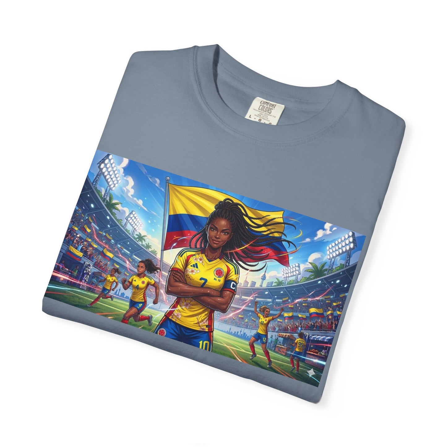 Soccer Champion Graphic T-Shirt — Woman Goalkeeper Stadium Art