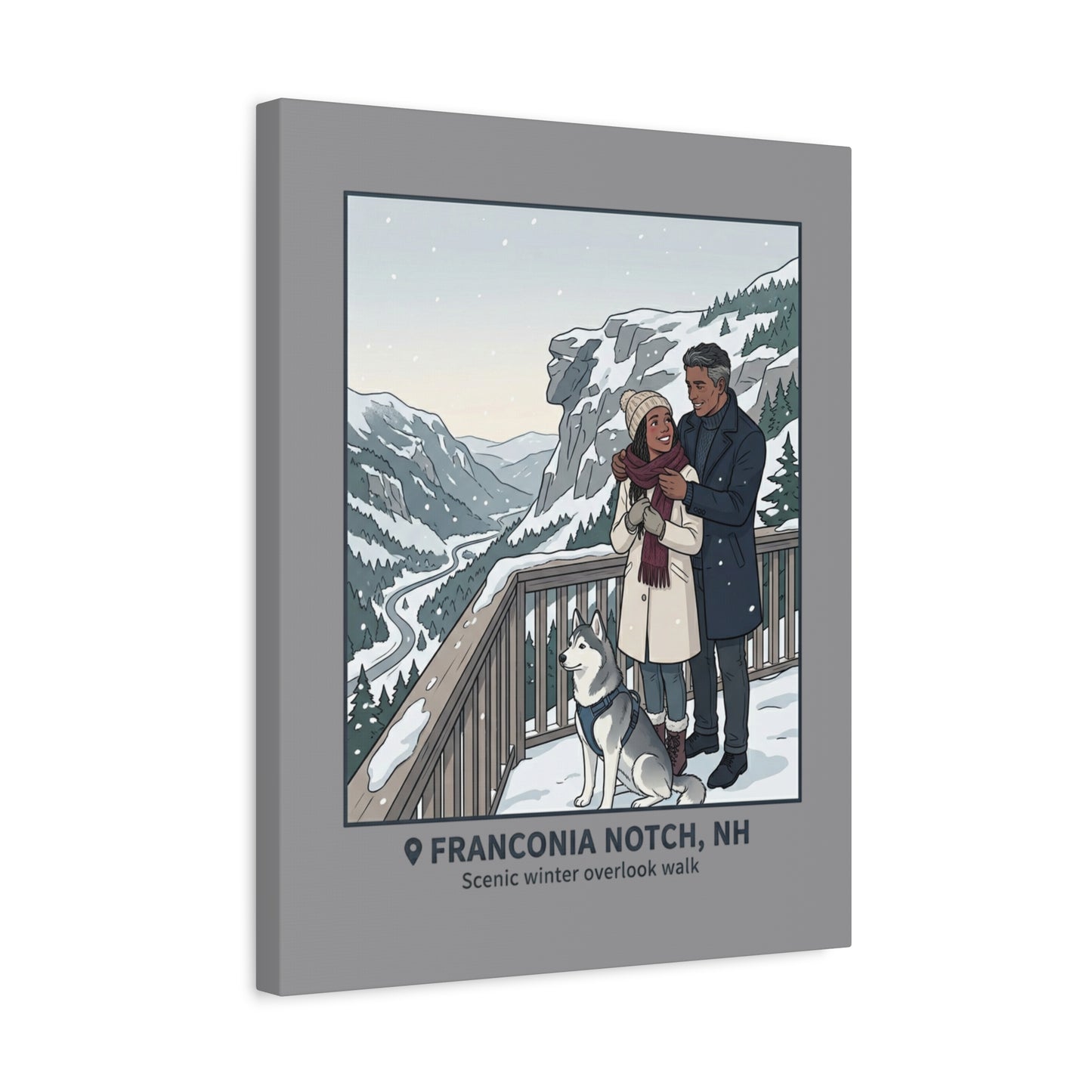 Franconia Notch Winter Couple Canvas Wall Art — Scenic New Hampshire Snowy Overlook Print