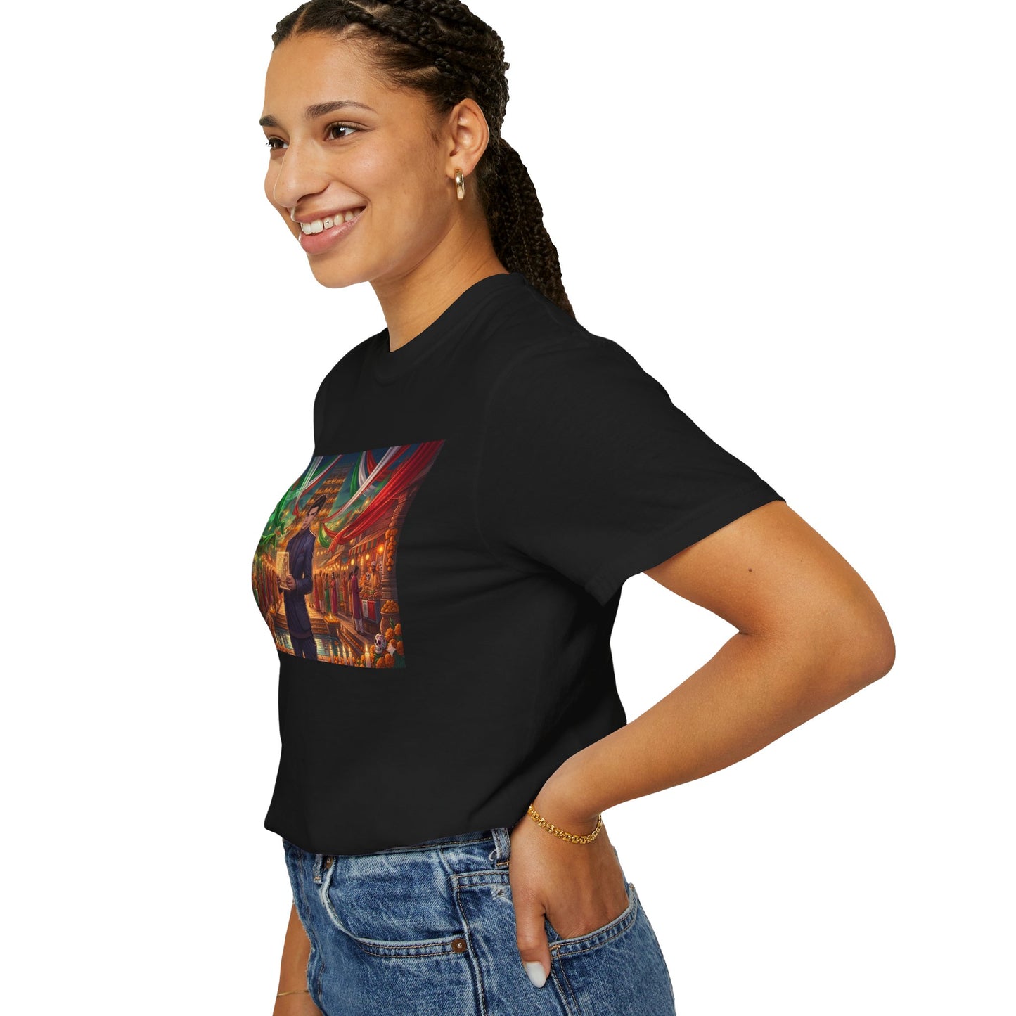 T-Shirt — Dragon Temple Night Scene Graphic Tee (Monk with Dragons)
