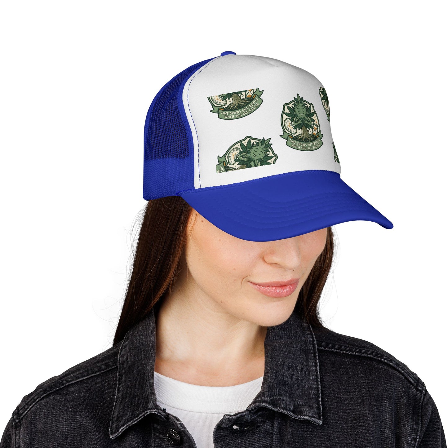 Trucker Cap — Green Botanical Crest Pattern