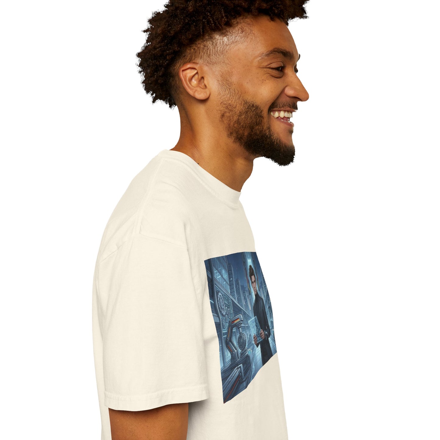 Cyberpunk Detective T-Shirt — Futuristic Noir Cityscape Graphic Tee
