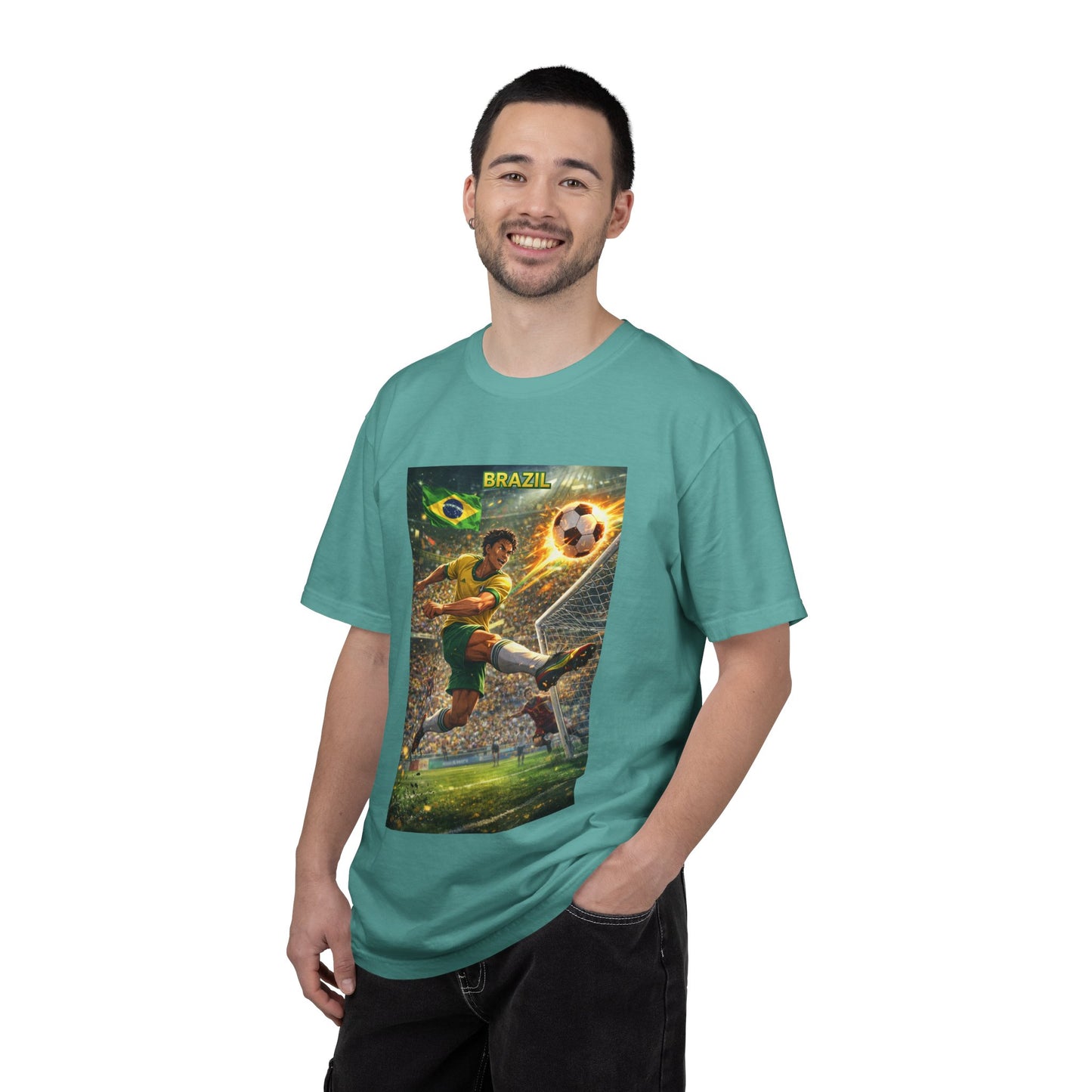 Brazil Soccer T-Shirt – Vintage Player Kick Graphic (Brazil)