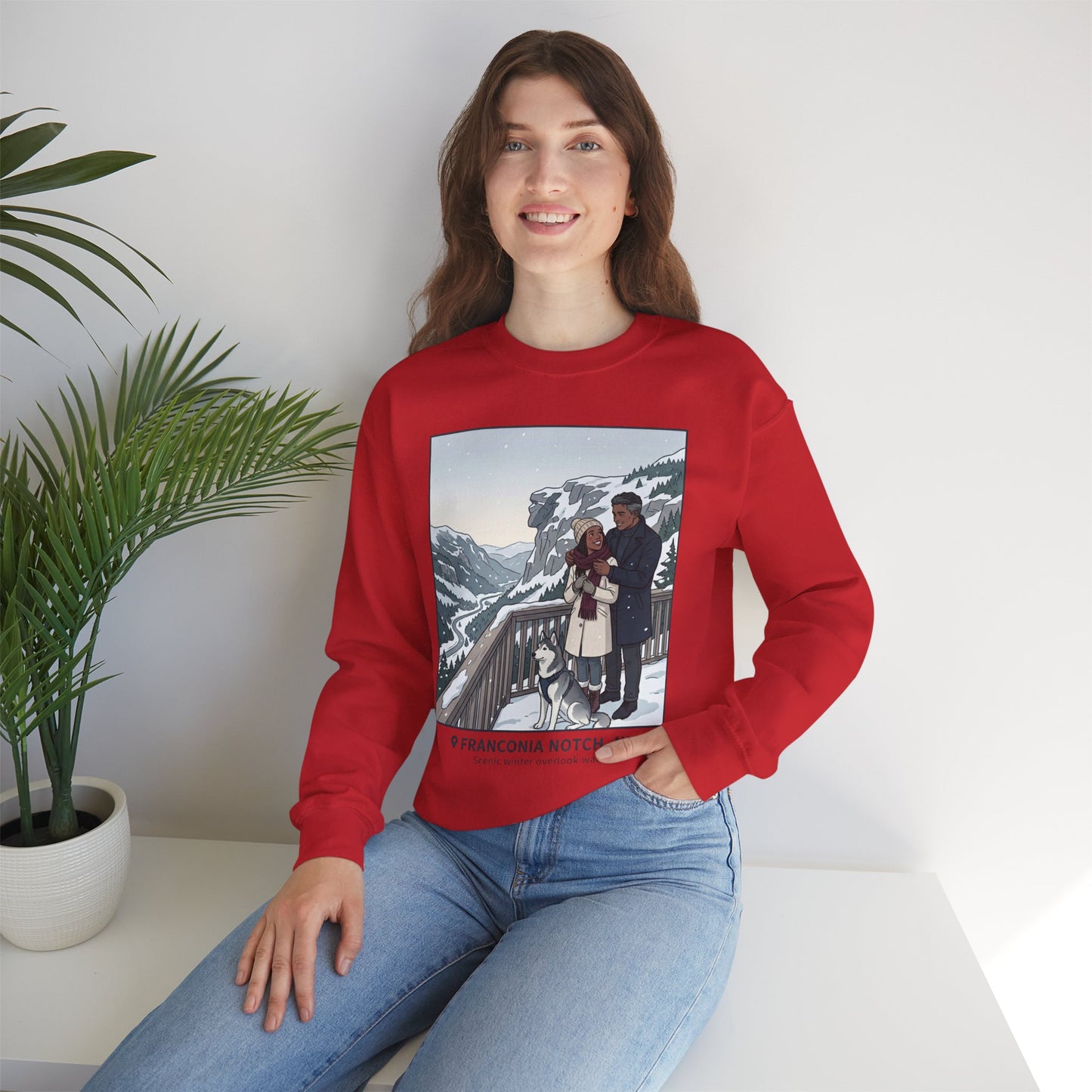 Crewneck Sweatshirt — Franconia Notch Winter Couple Scenic Graphic
