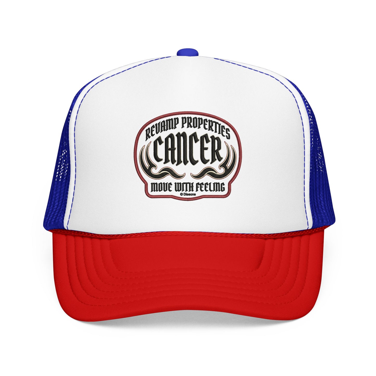 Cancer Zodiac Trucker Hat — Vintage Embroidered Skull & Crab Design