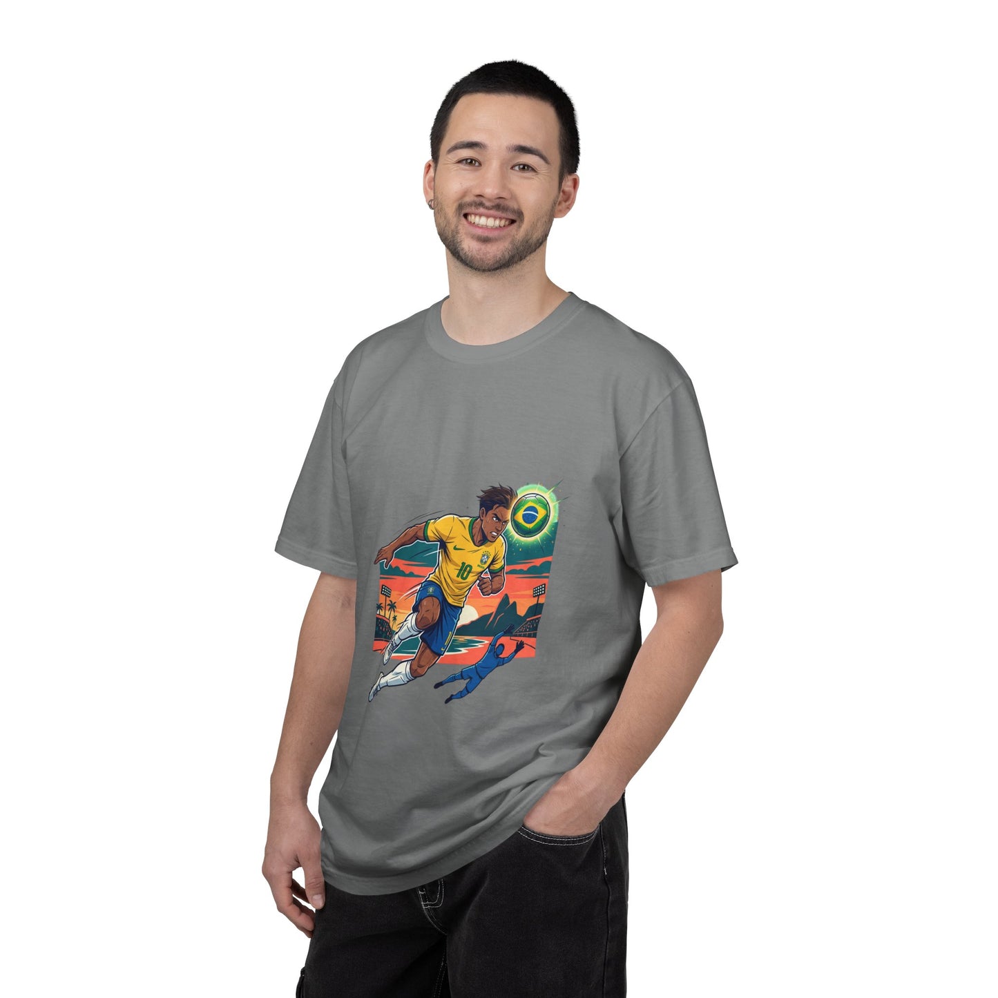 Brazil Soccer Player Graphic T-Shirt — Retro Sunset Football Tee