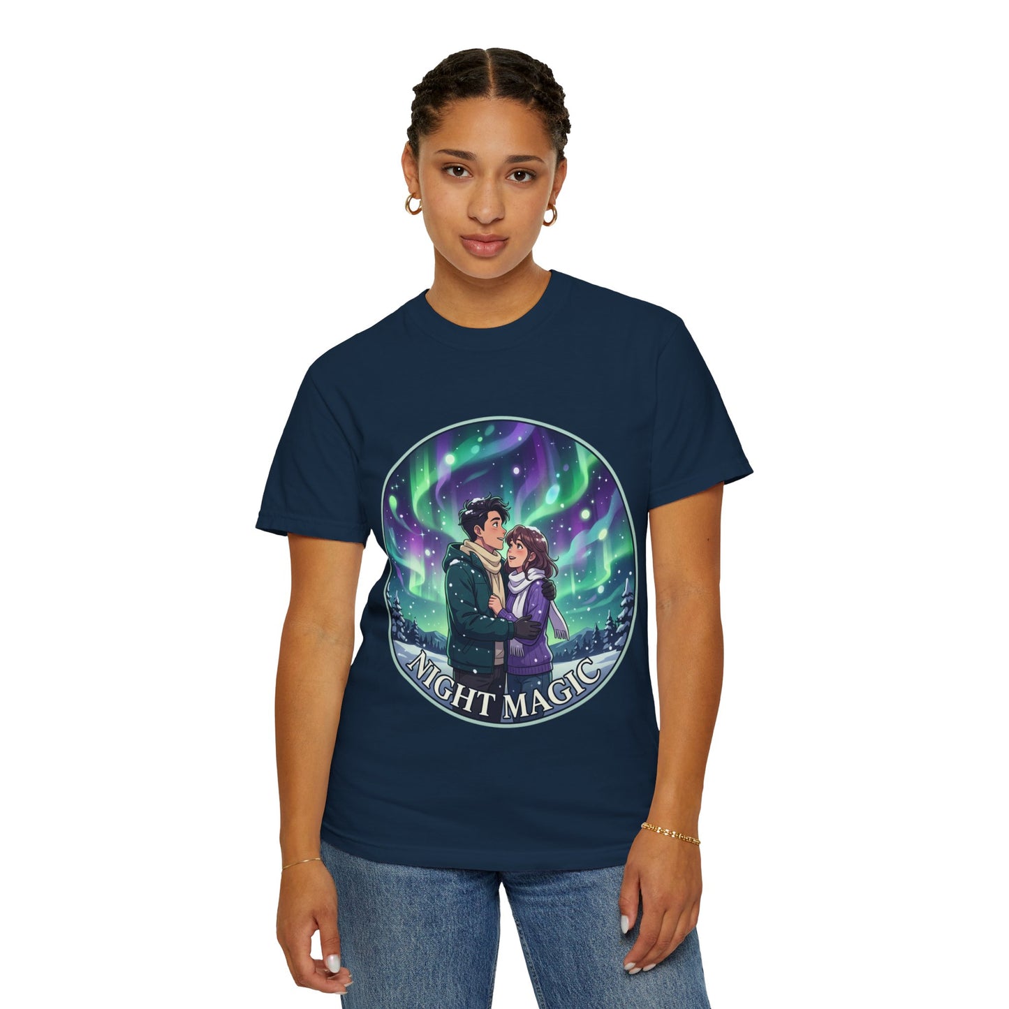 Night Magic T-Shirt — Northern Lights Couple Illustration