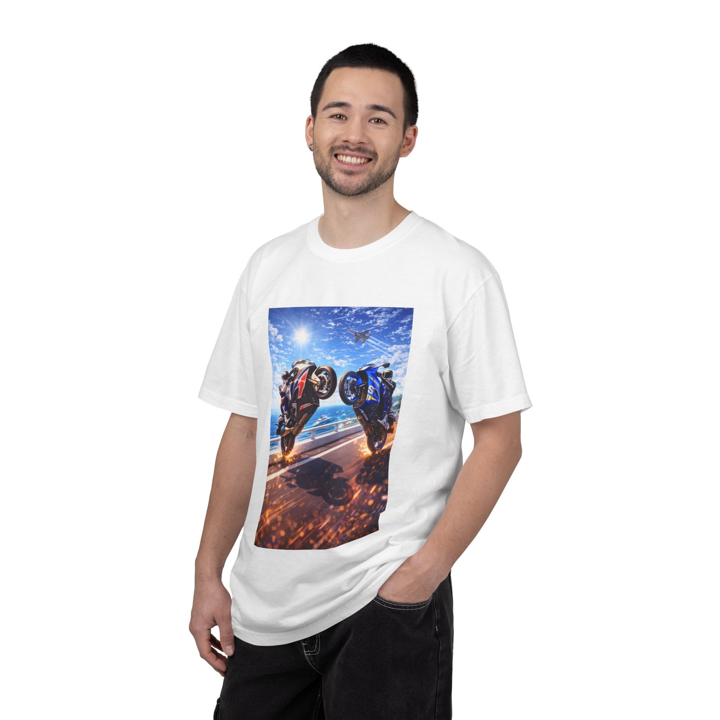 Stunt Riders Motorcycle T-Shirt — Two Bike Wheelie Racing Graphic Tee