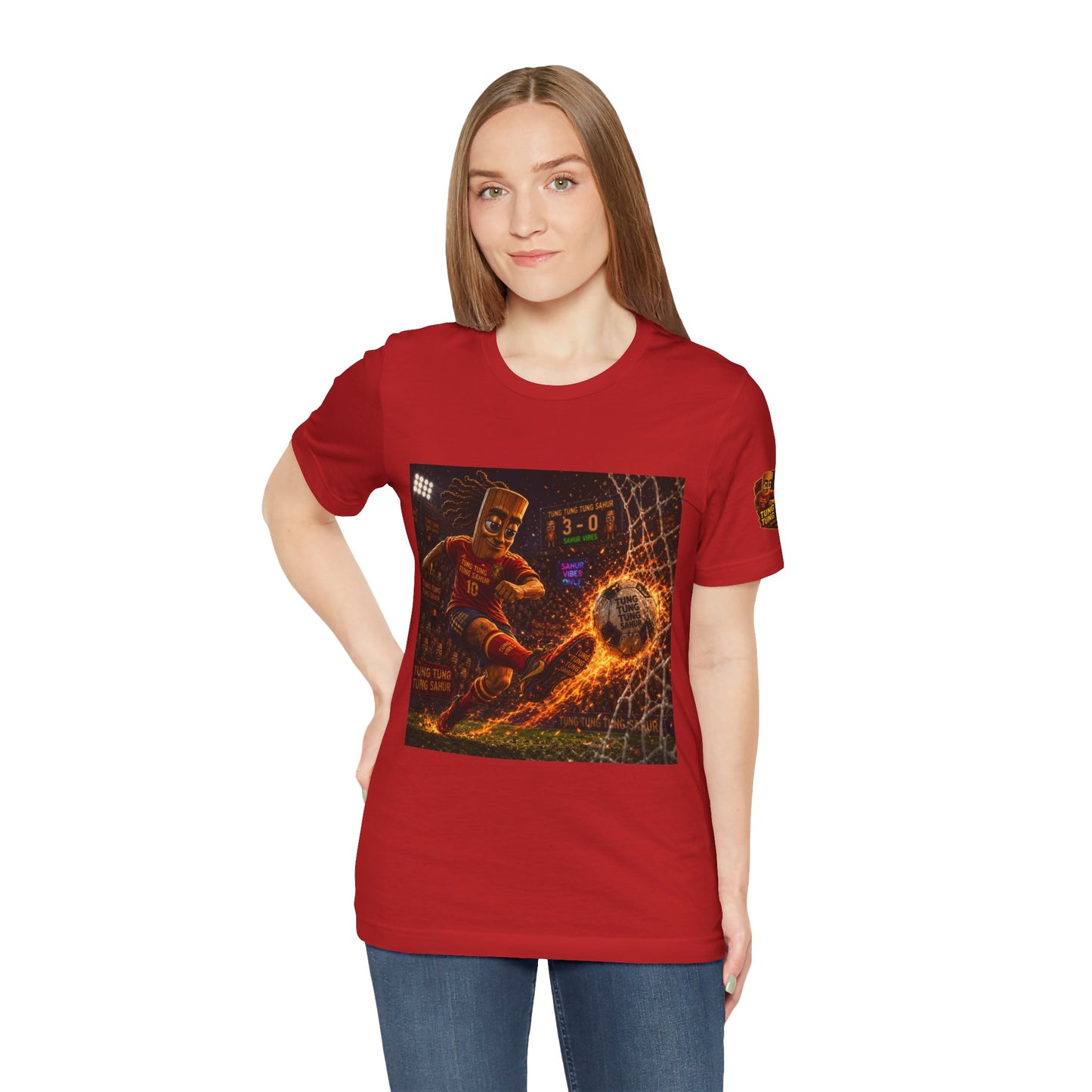 Tung Tung Tung Sahur Soccer Kick Firestorm Graphic Tee — ‘Goal’ Animated Kick Design