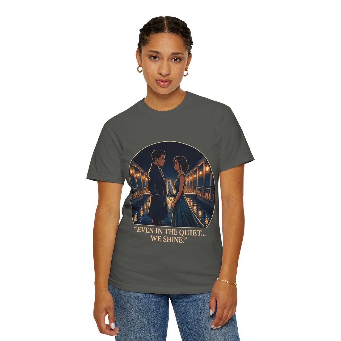 Romantic Night Stroll T-Shirt — "Even in the Quiet... We Shine" Graphic Tee