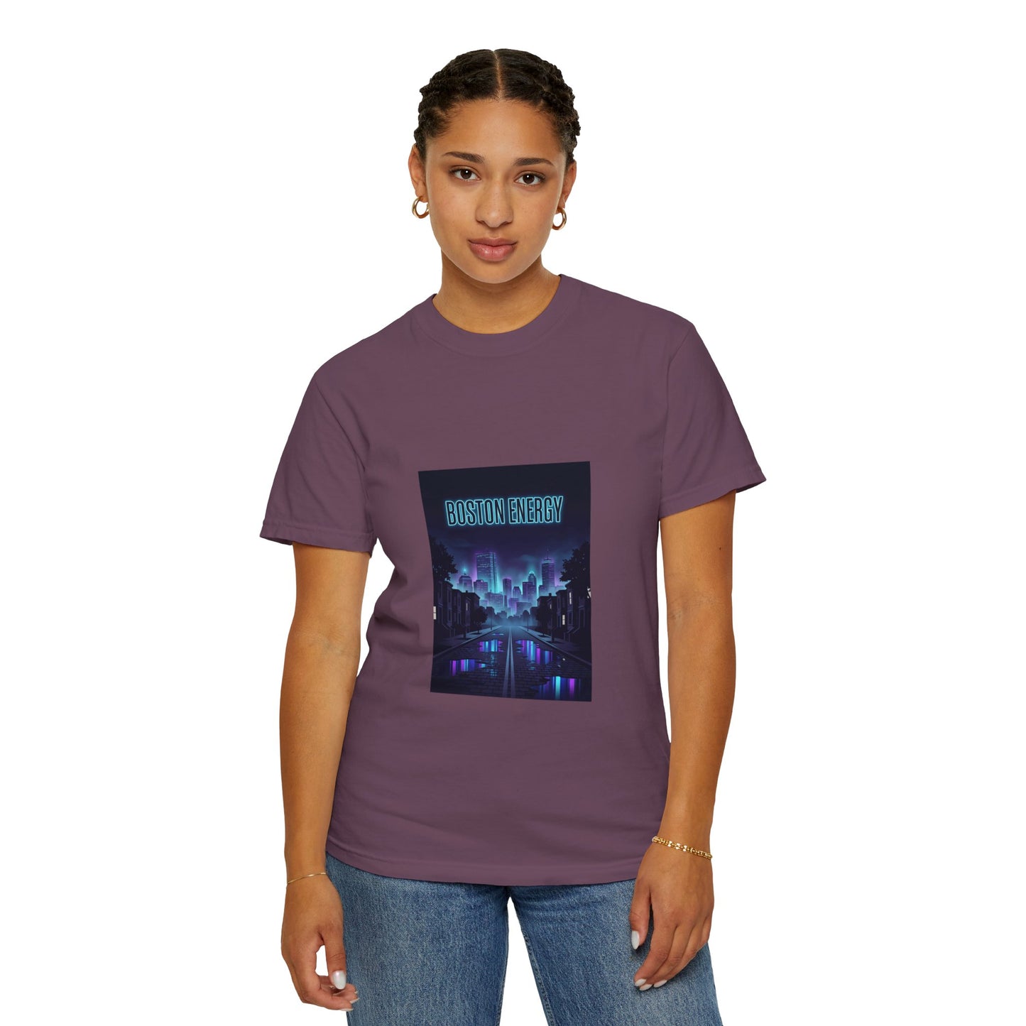 T-Shirt — "Boston Energy" Neon Cityscape Graphic Tee