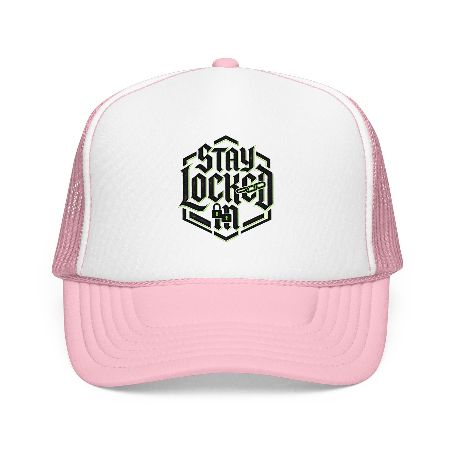 Trucker Hat – Neon 'Stay Lucked In' Embroidered Mesh Cap