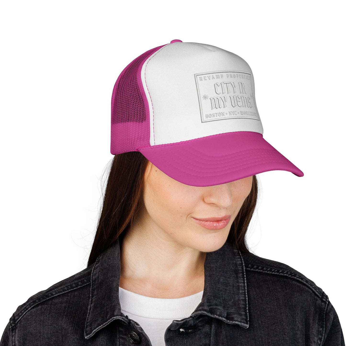 City In My Veins Trucker Cap - Vintage Neon Style Mesh Hat