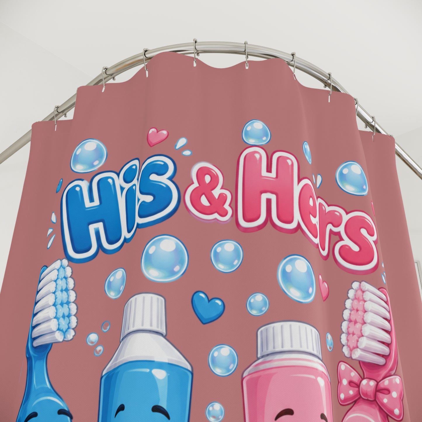 Fresh Start Together, Brush & Bliss Shower Curtain — Cute Couples Bathroom Decor