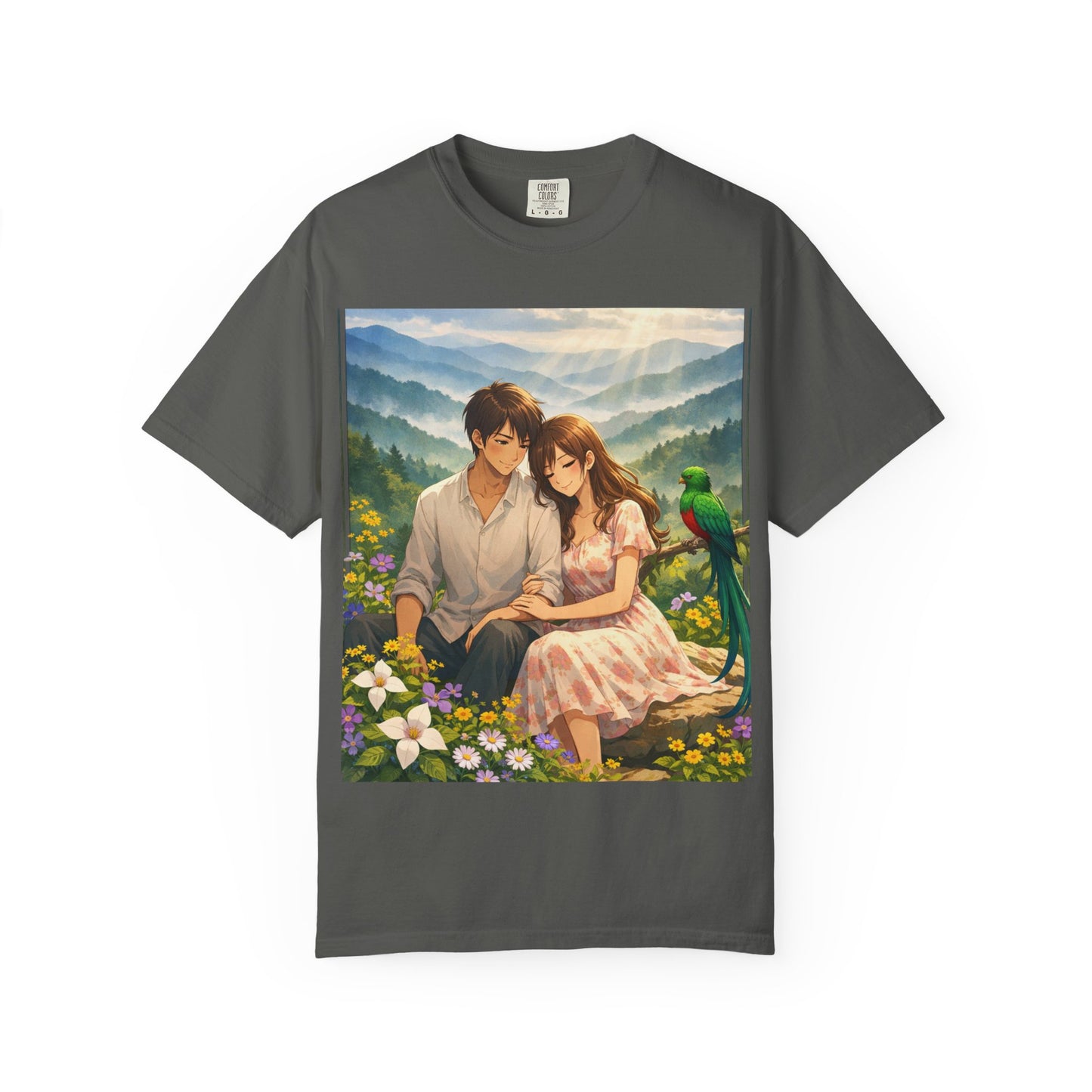 Romantic Anime Couple T-Shirt — Sunset Meadow Illustration