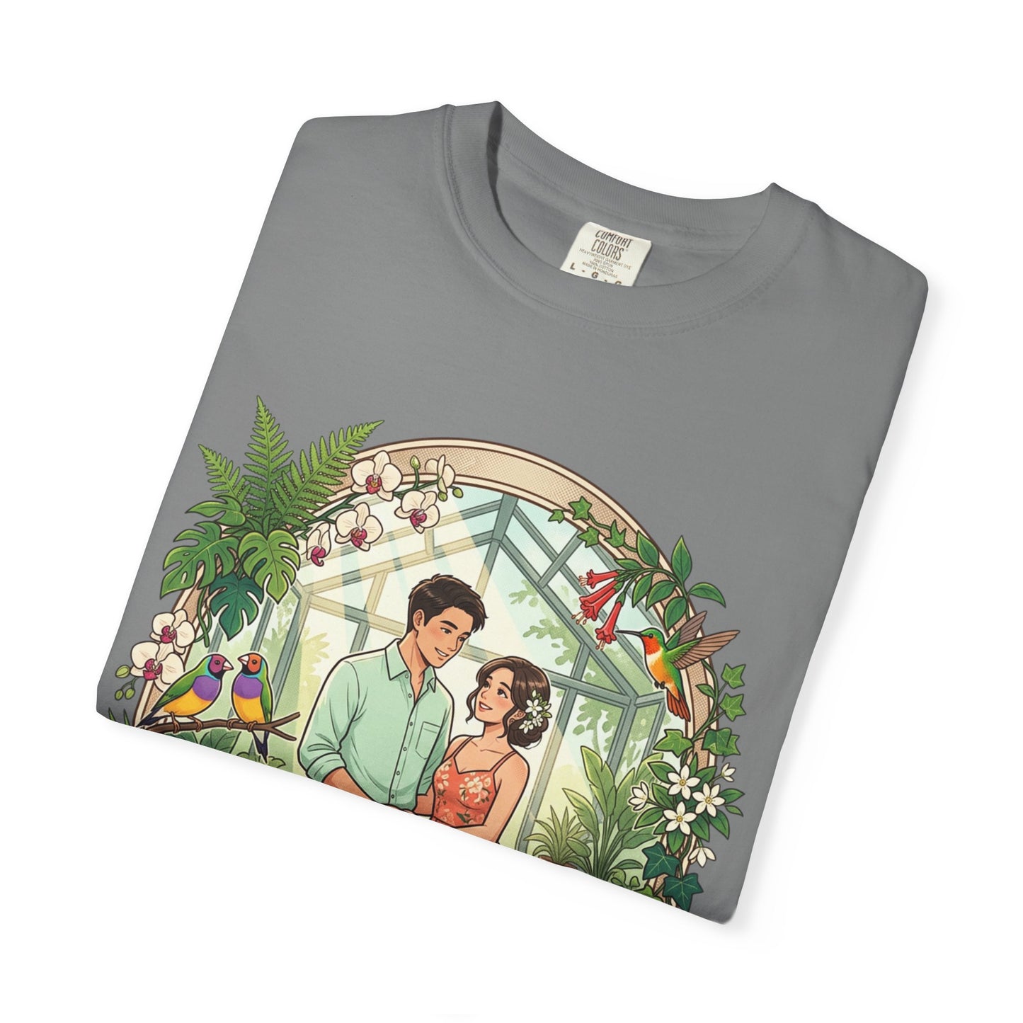 Romantic Greenhouse Couples T-Shirt — “Love Grows Where We Nurture It”