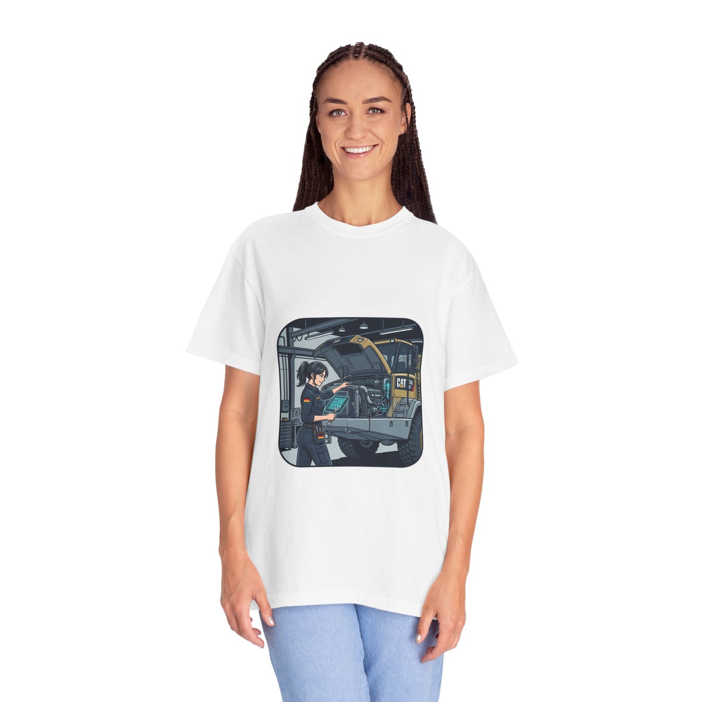 Mechanic Garage Scene T-Shirt — Vintage Truck Repair Illustration