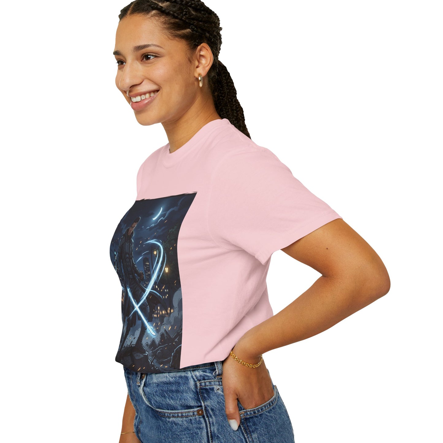 Urban Night Warrior T-Shirt — Neon Samurai Cityscape