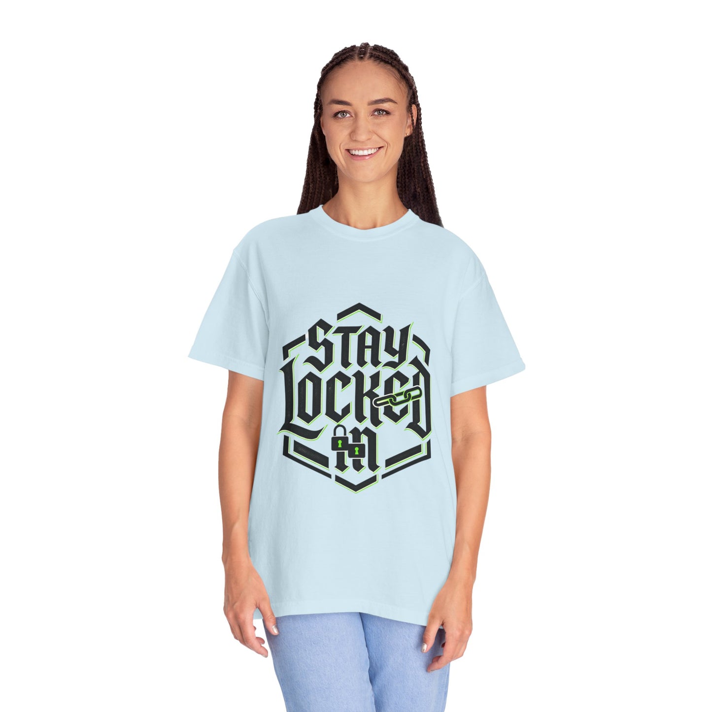 Stay Locked In T-Shirt — Bold Gothic Logo Tee