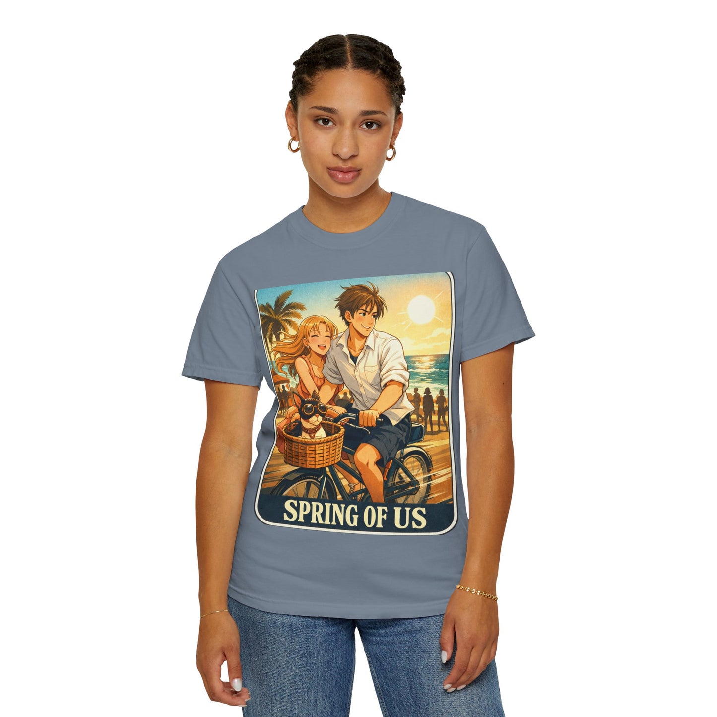 Spring of Us T-Shirt — Vintage Beach Couple Bicycle Design