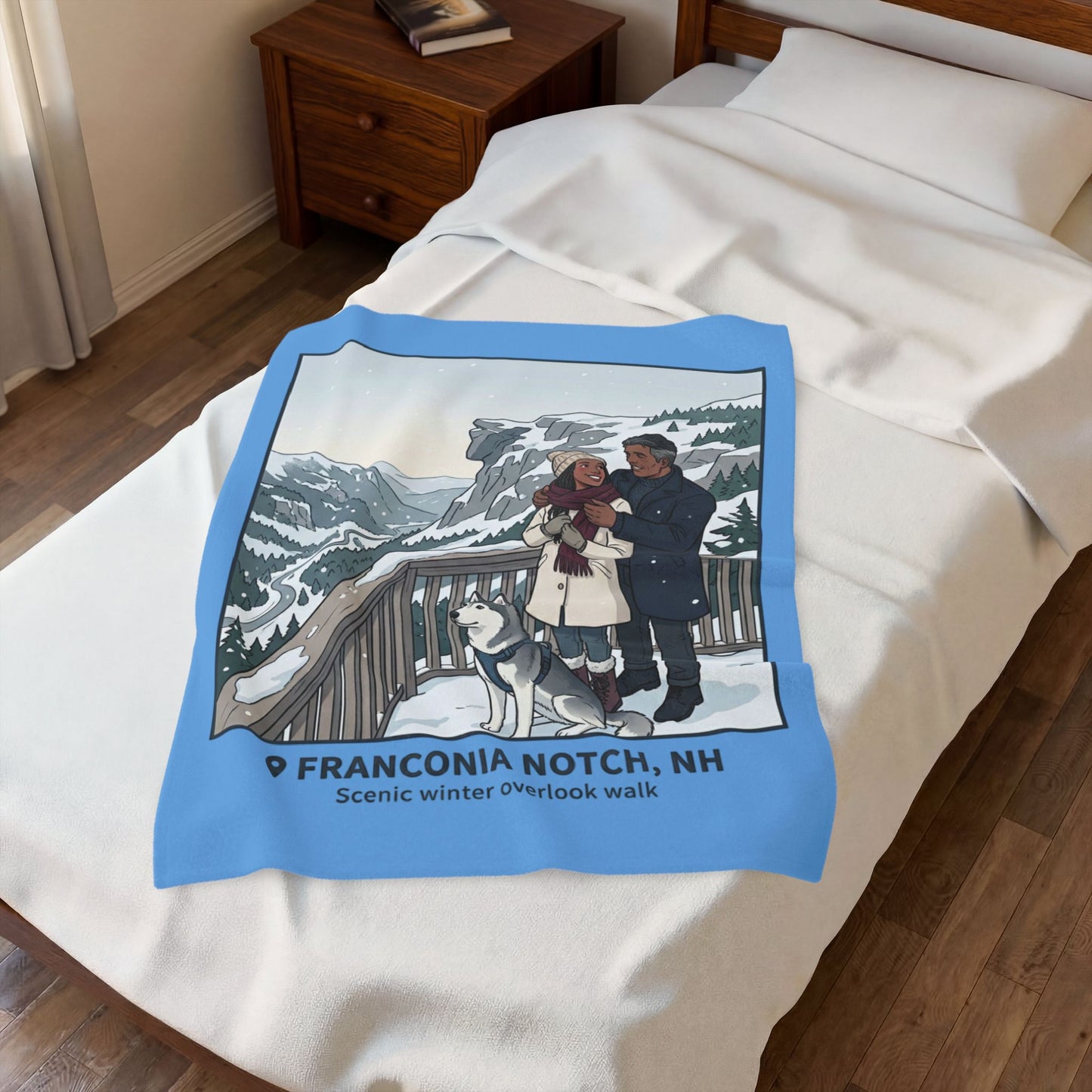 Franconia Notch NH Scenic Winter Plush Blanket — Couples & Husky Snowview Throw