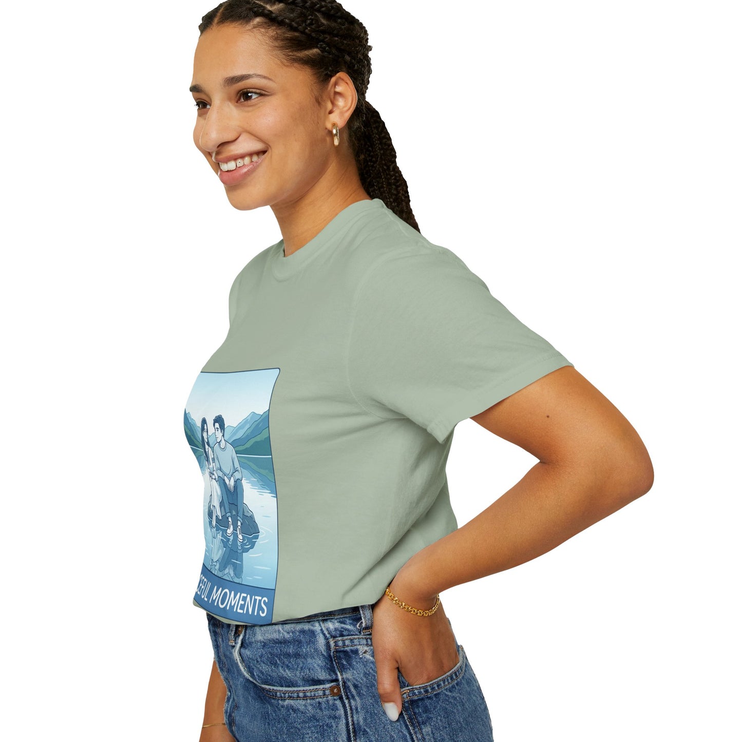 Peaceful Moments Tee — Couple Sitting by Lake Graphic T-Shirt