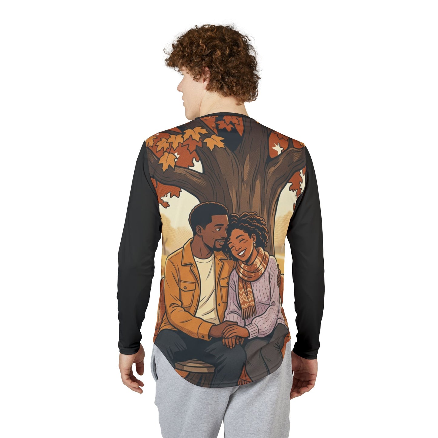 Autumn Romance Long Sleeve Shirt – Cozy Couple Illustration UV Tee