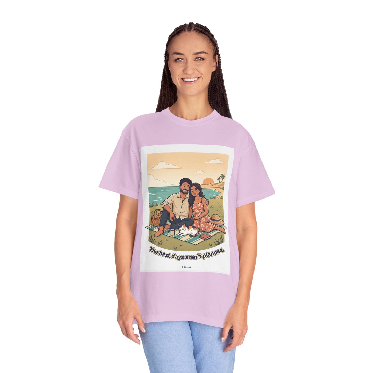 Beach Picnic Couple T‑Shirt — “The best days aren’t planned.” Relaxed Vacation Tee