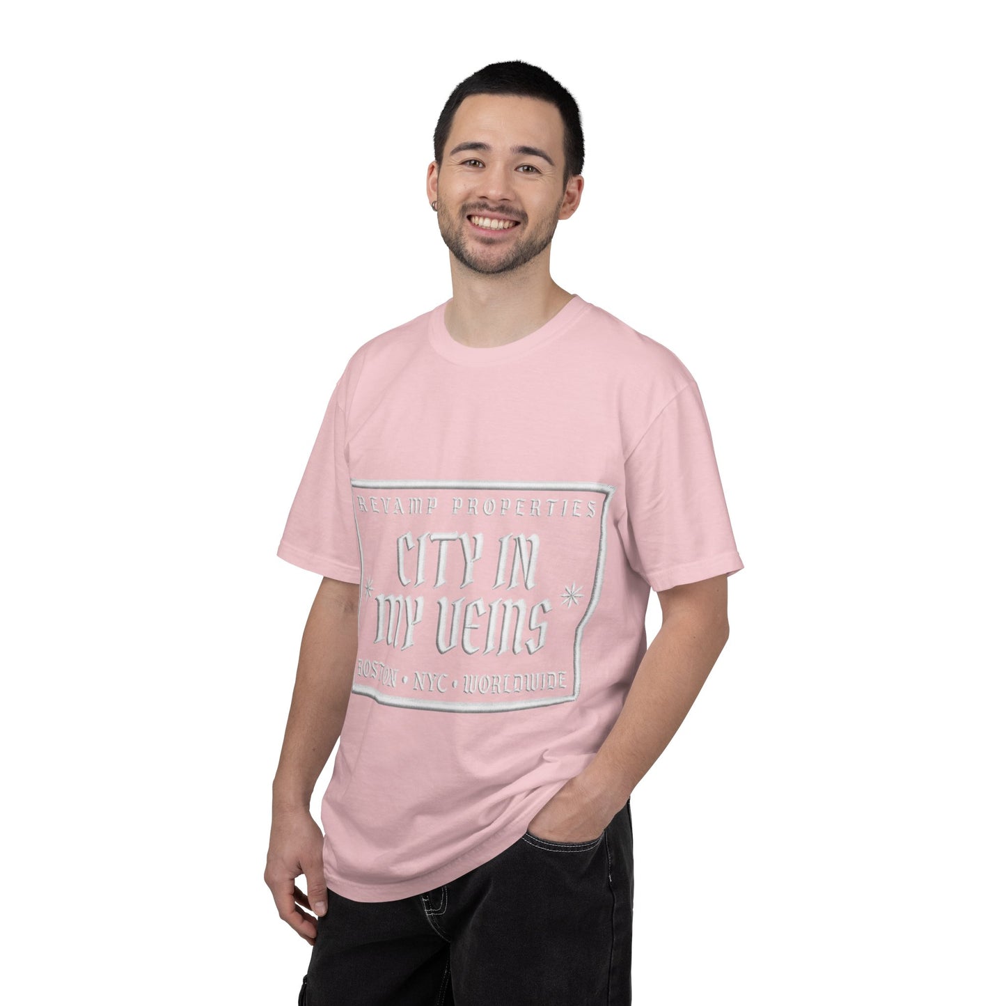 City In My Veins T‑Shirt — Vintage Cityscape Tee (Boston • NYC • Manchester)