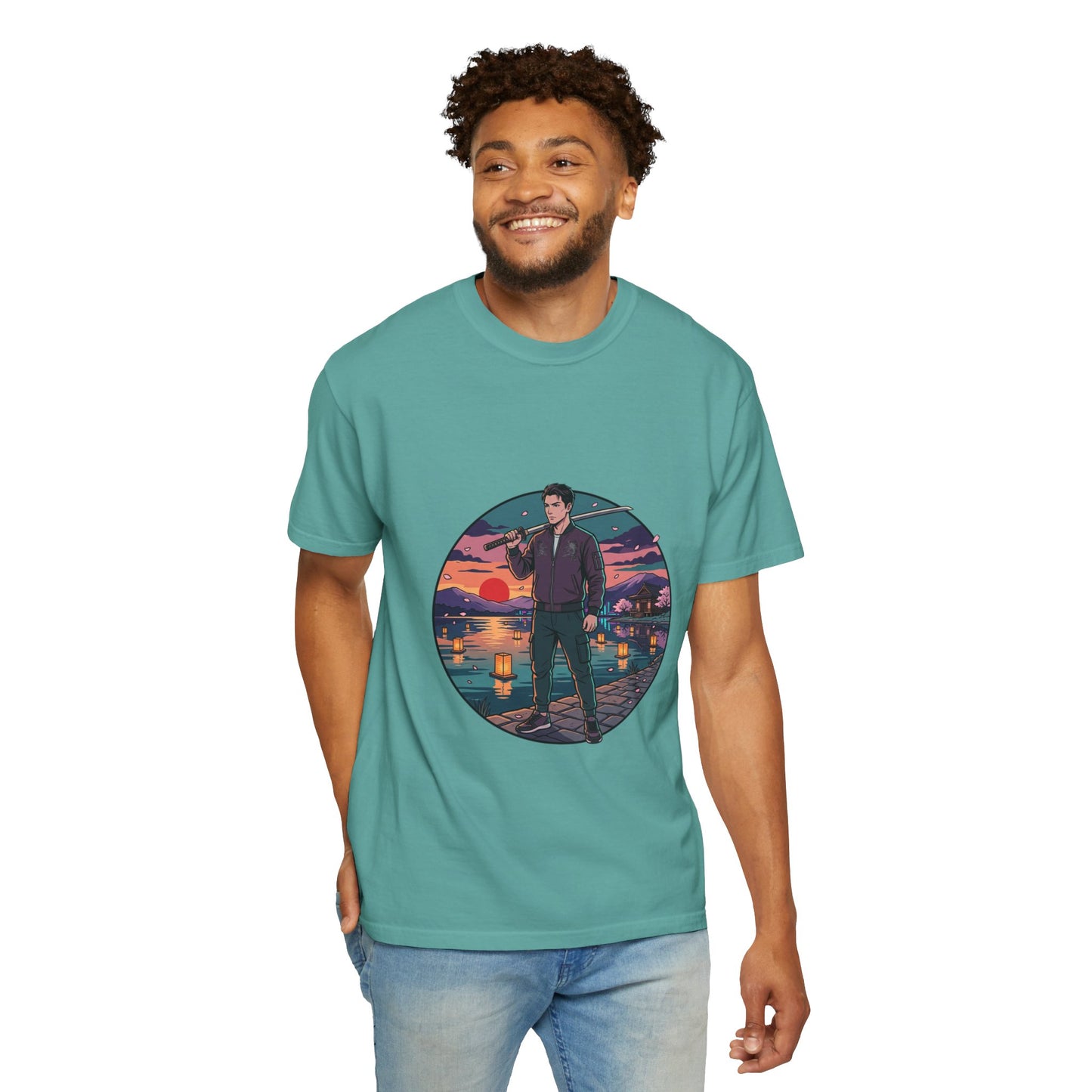 Vintage Night Harbor T-Shirt — Retro Sunset Fisherman Graphic Tee
