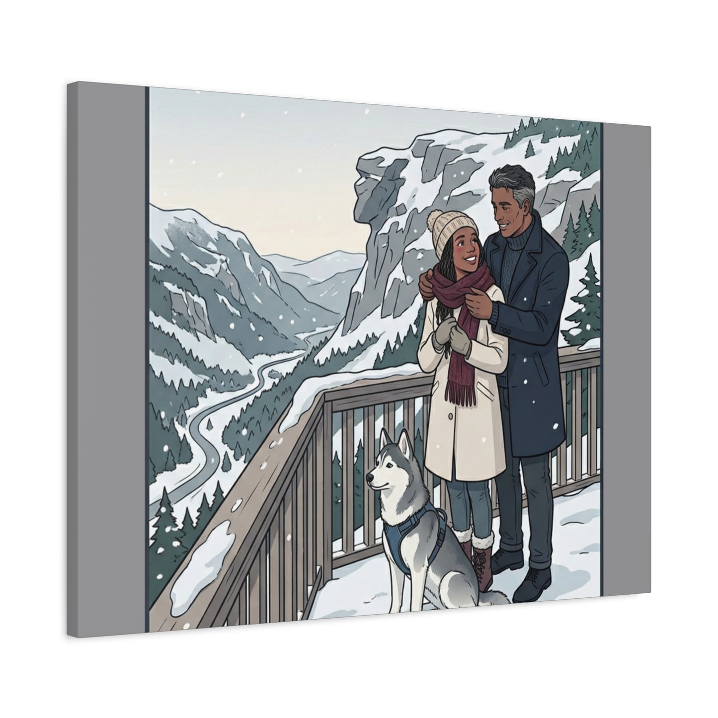 Franconia Notch Winter Couple Canvas Wall Art — Scenic New Hampshire Snowy Overlook Print