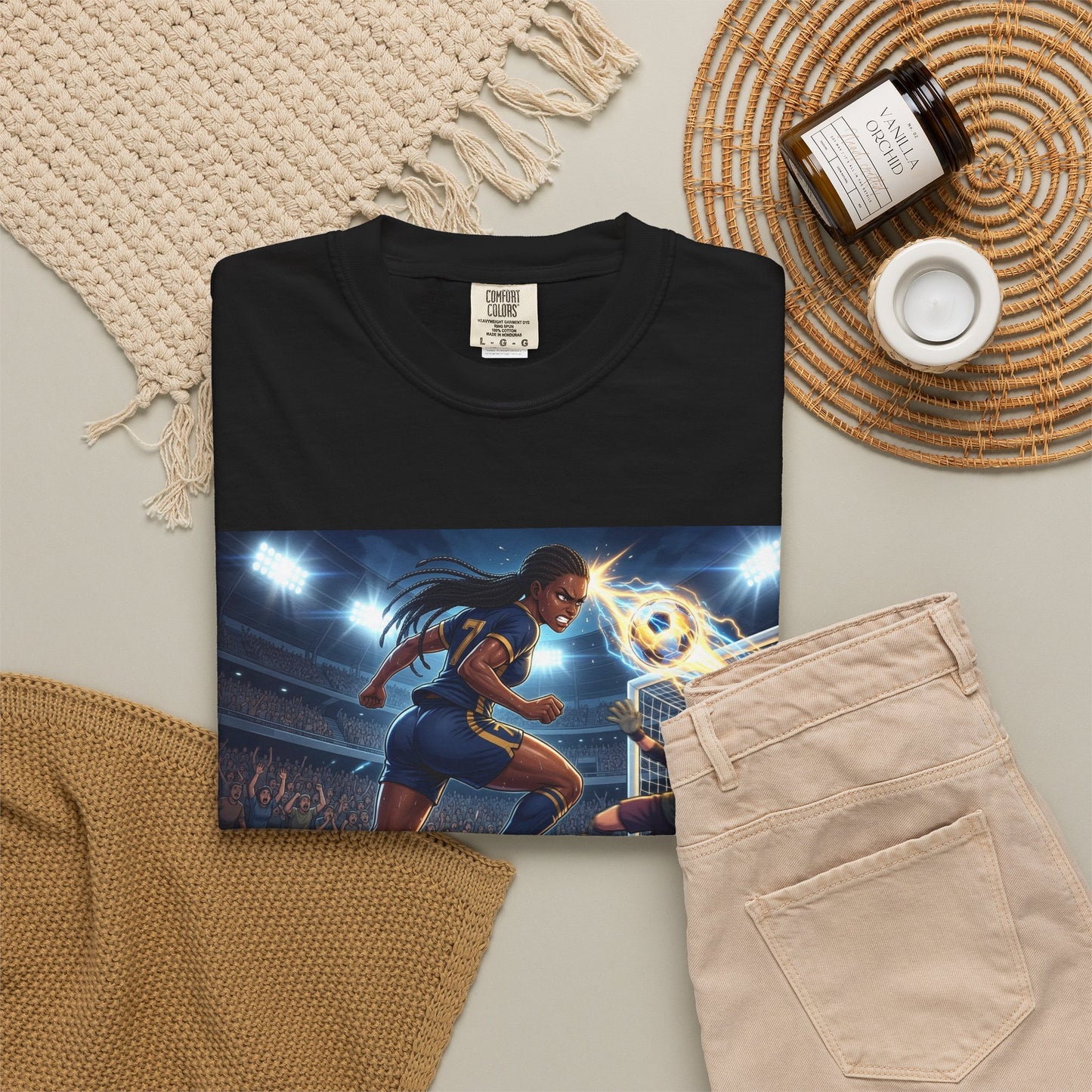 Soccer Duel Graphic T-Shirt — Futuristic Goalkeeper vs Striker Stadium Print