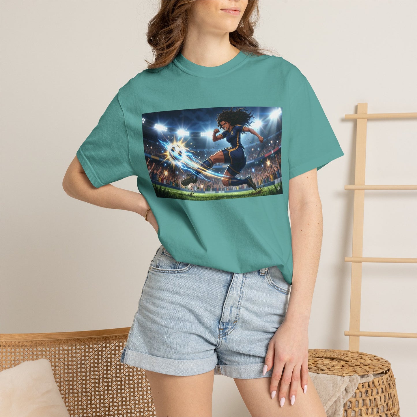 Soccer Kick Graphic T-Shirt — Energetic Stadium Football Design